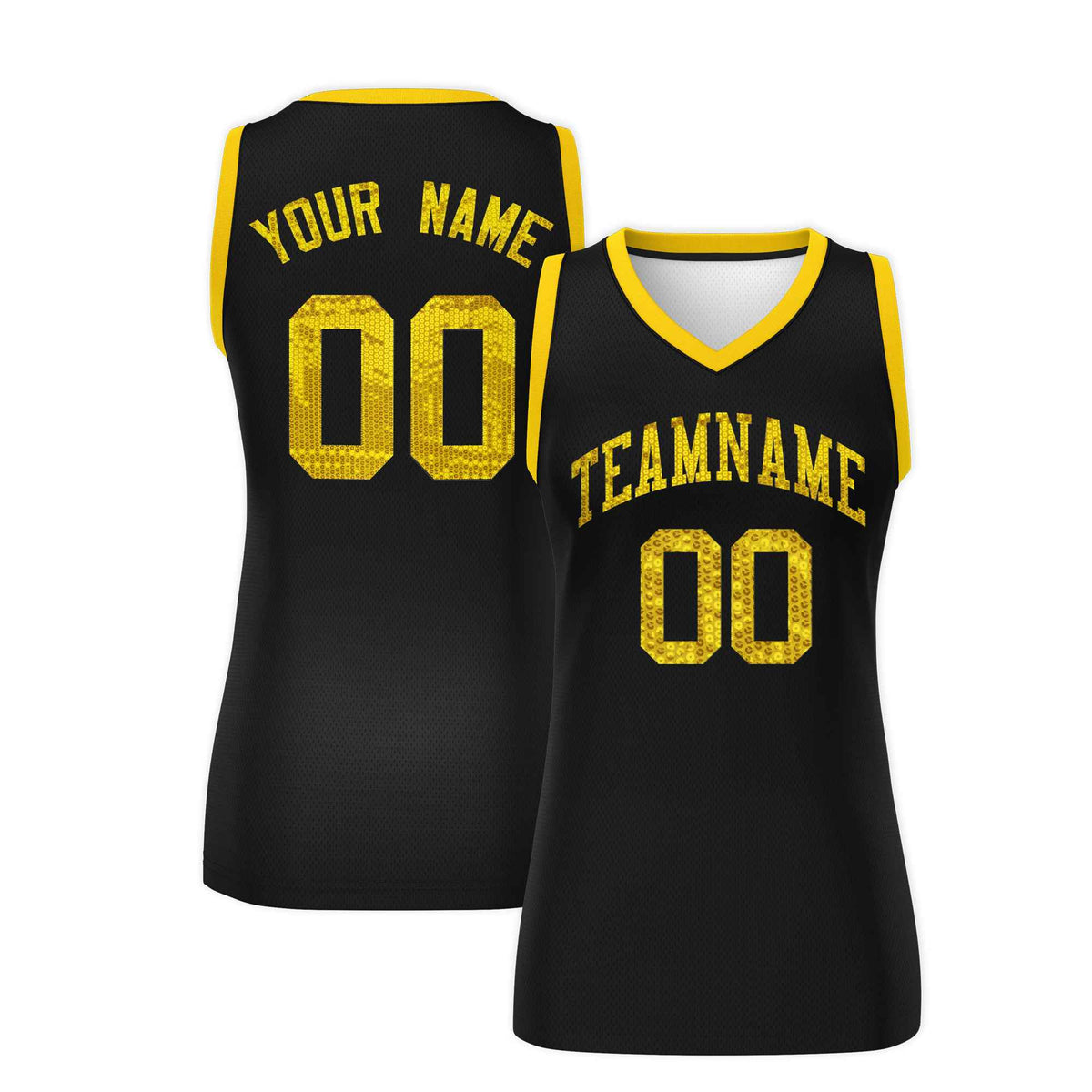 Custom Black Gold Women Basketball Jersey Sequined Dress|KXKSHOP