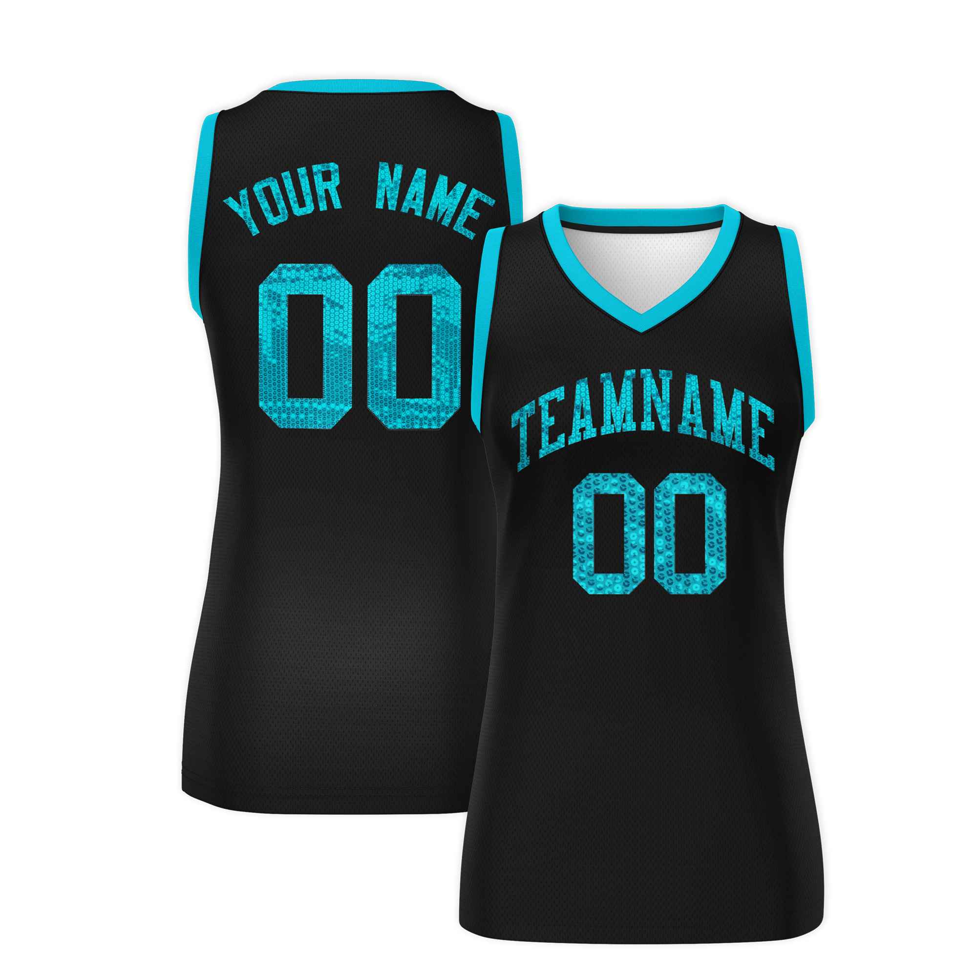 Custom Black Sky Blue Women Basketball Jersey Sequined Dress|KXKSHOP