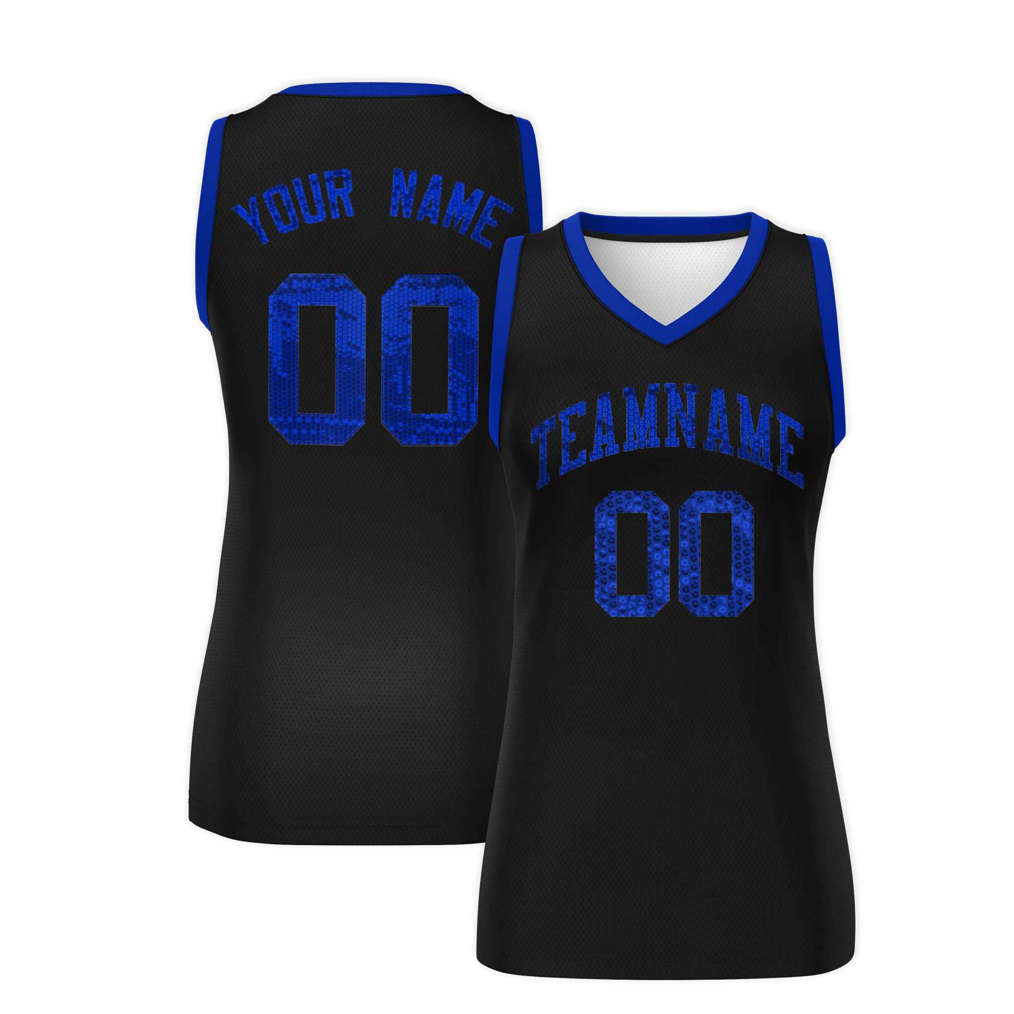 Custom Black Royal Women Basketball Jersey Sequined Dress|KXKSHOP
