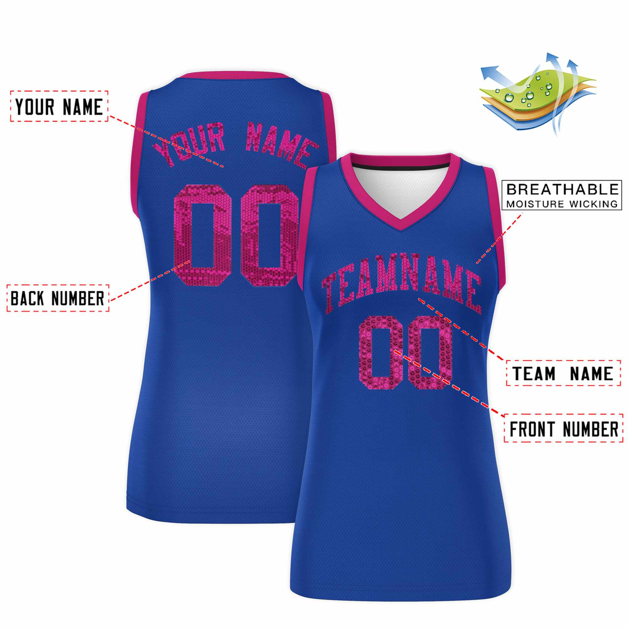 Custom Royal Pink Women Basketball Jersey Sequined Dress|KXKSHOP