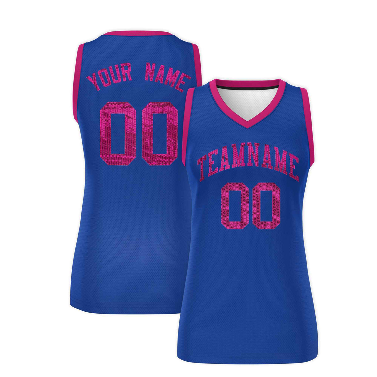 Custom Royal Pink Women Basketball Jersey Sequined Dress|KXKSHOP
