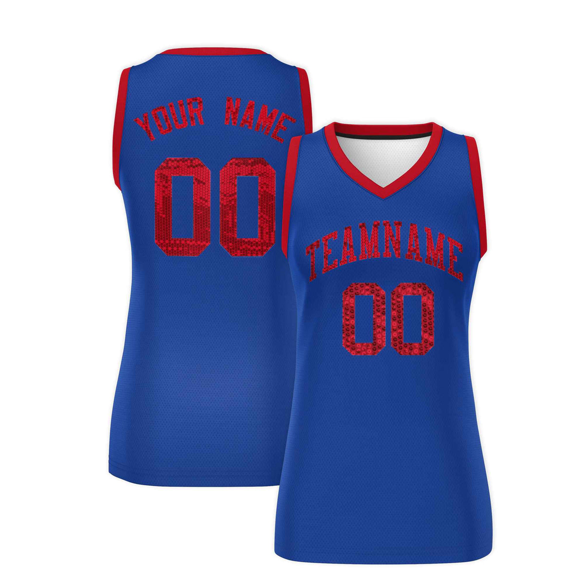Custom Royal Red Women Basketball Jersey Sequined Dress|KXKSHOP