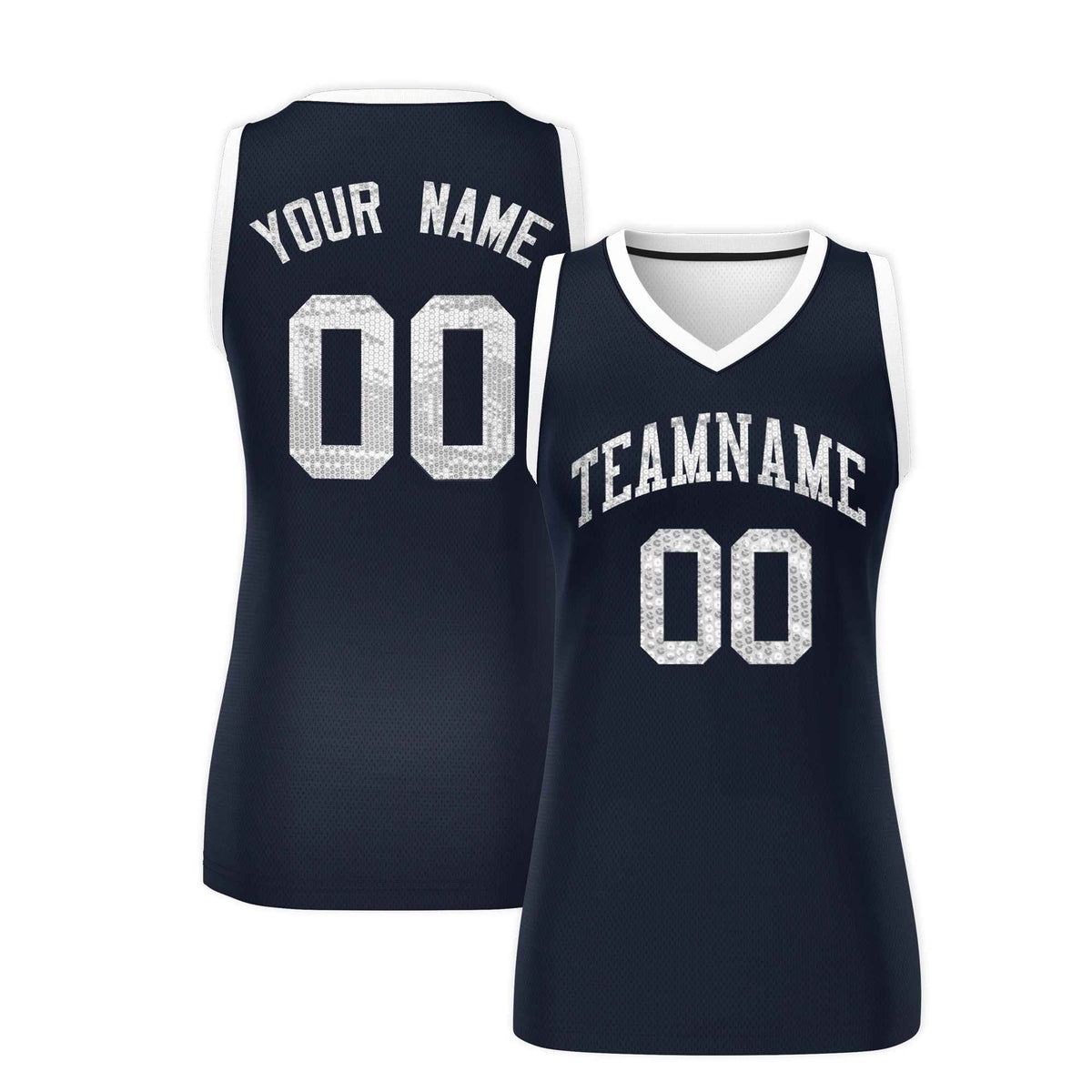 Custom Navy White Women Basketball Jersey Sequined Dress|KXKSHOP