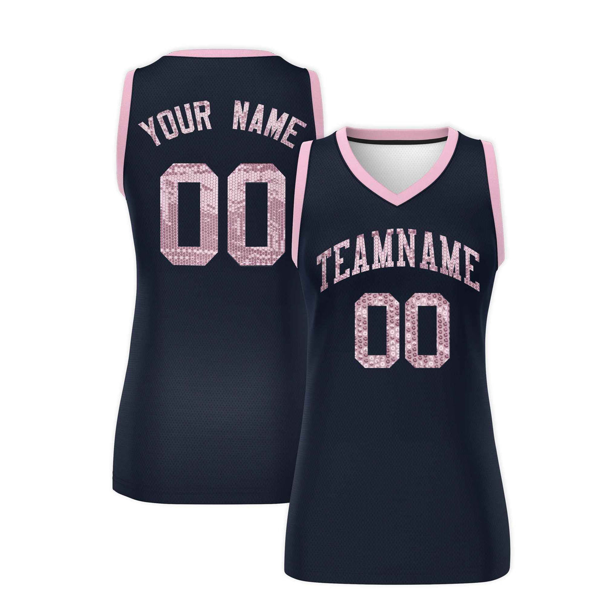 Custom Navy Light Pink Women Basketball Jersey Sequined Dress|KXKSHOP