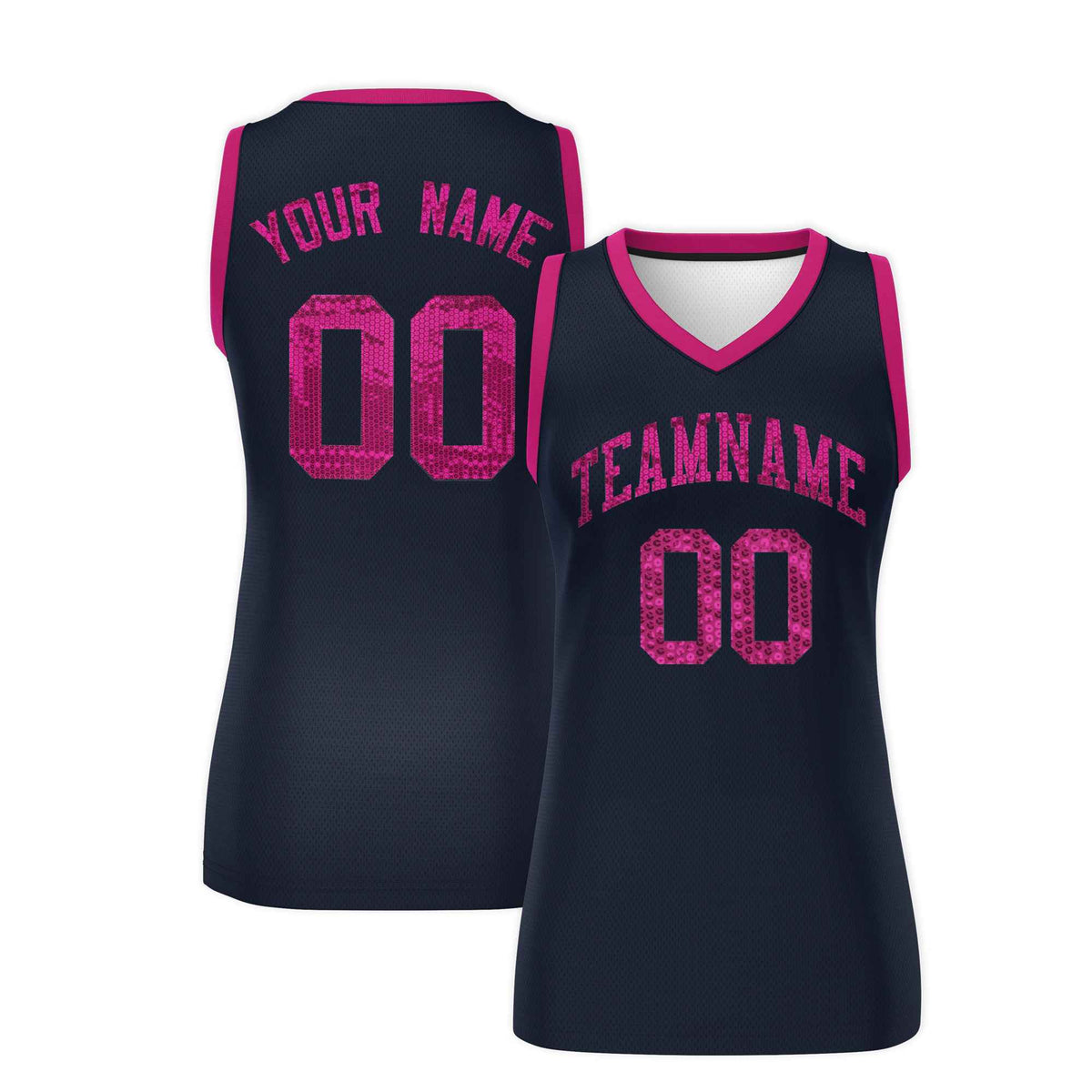 Custom Navy Pink Women Basketball Jersey Sequined Dress|KXKSHOP