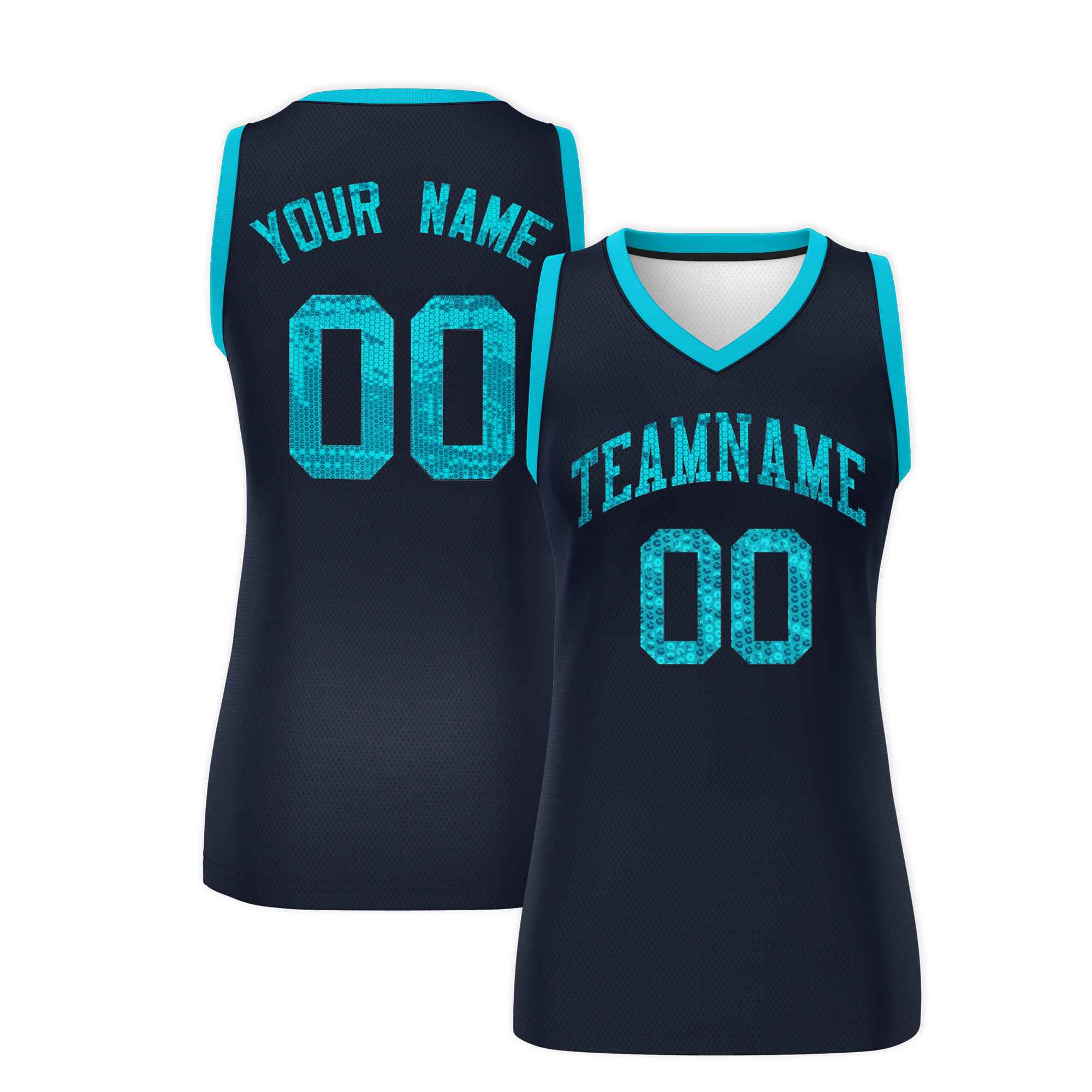 Custom Navy Sky Blue Women Basketball Jersey Sequined Dress|KXKSHOP