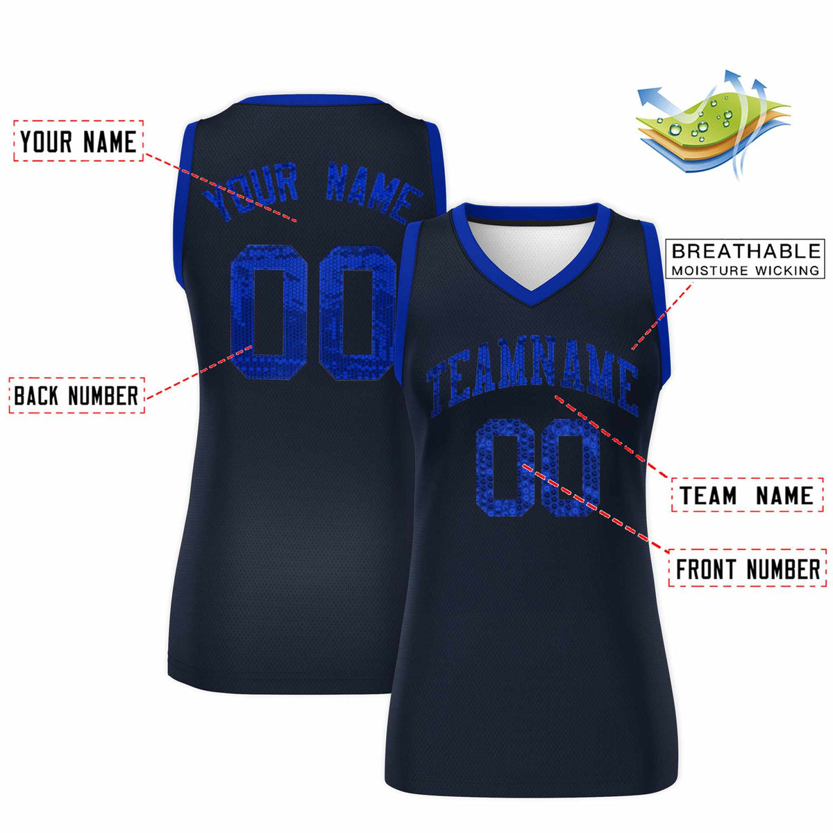 Custom Navy Royal Women Basketball Jersey Sequined Dress|KXKSHOP