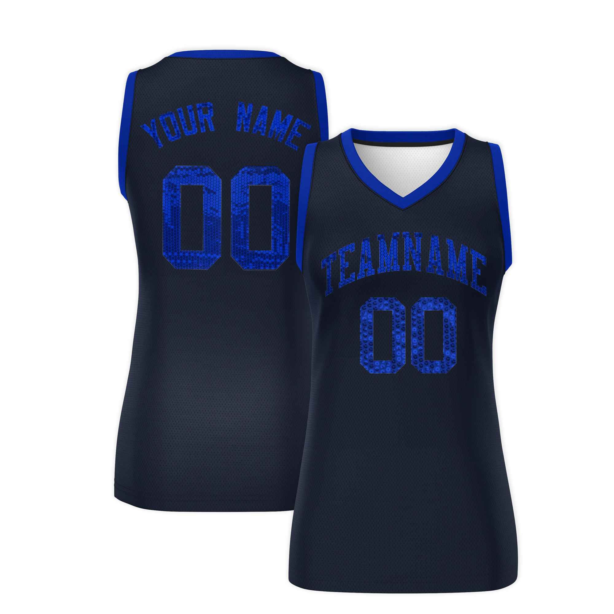 Custom Navy Royal Women Basketball Jersey Sequined Dress|KXKSHOP