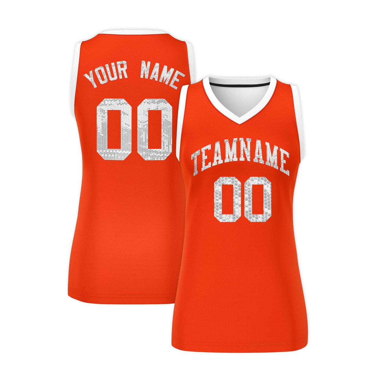 Custom Orange White Women Basketball Jersey Sequined Dress|KXKSHOP