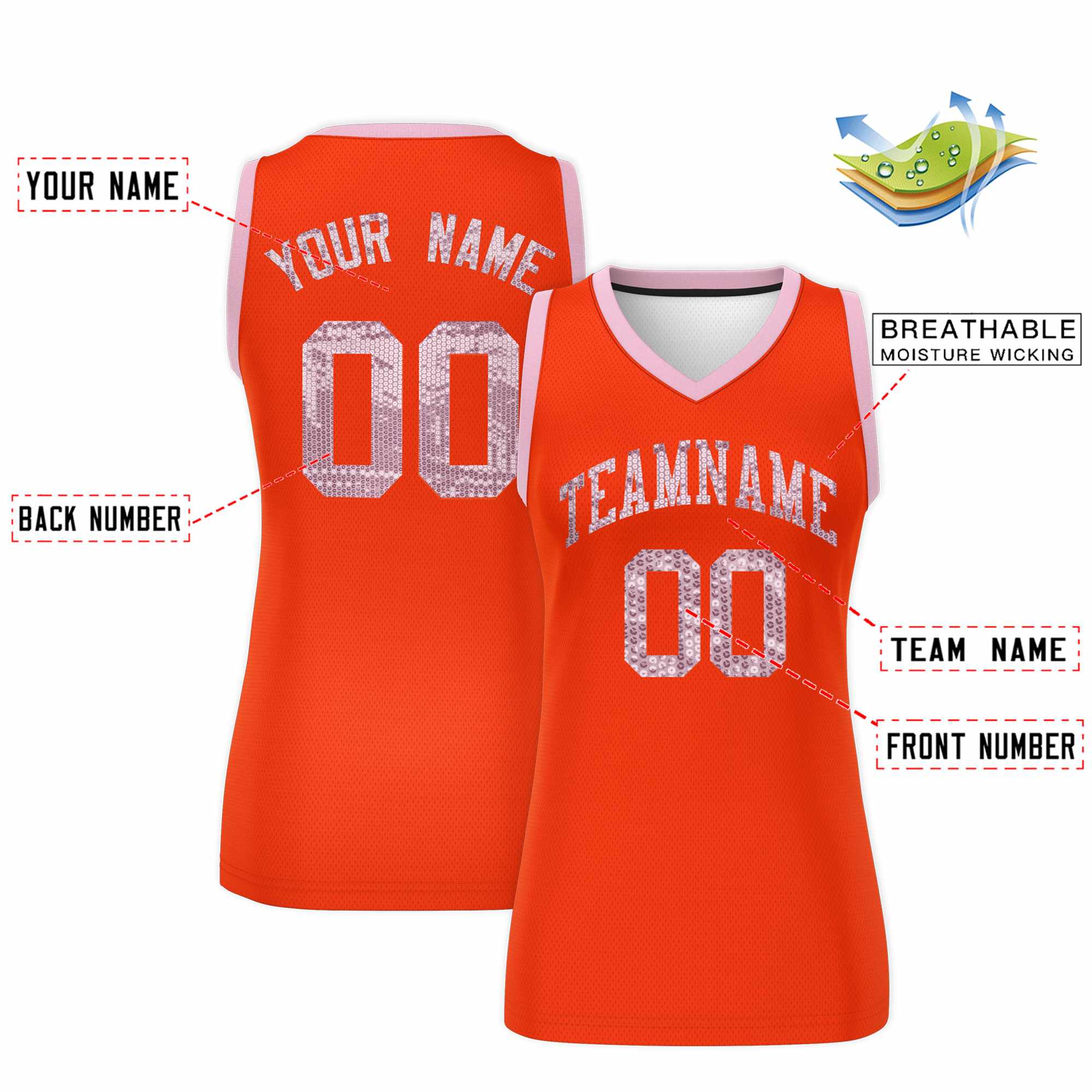 Custom Orange Light Pink Women Basketball Jersey Sequined Dress|KXKSHOP