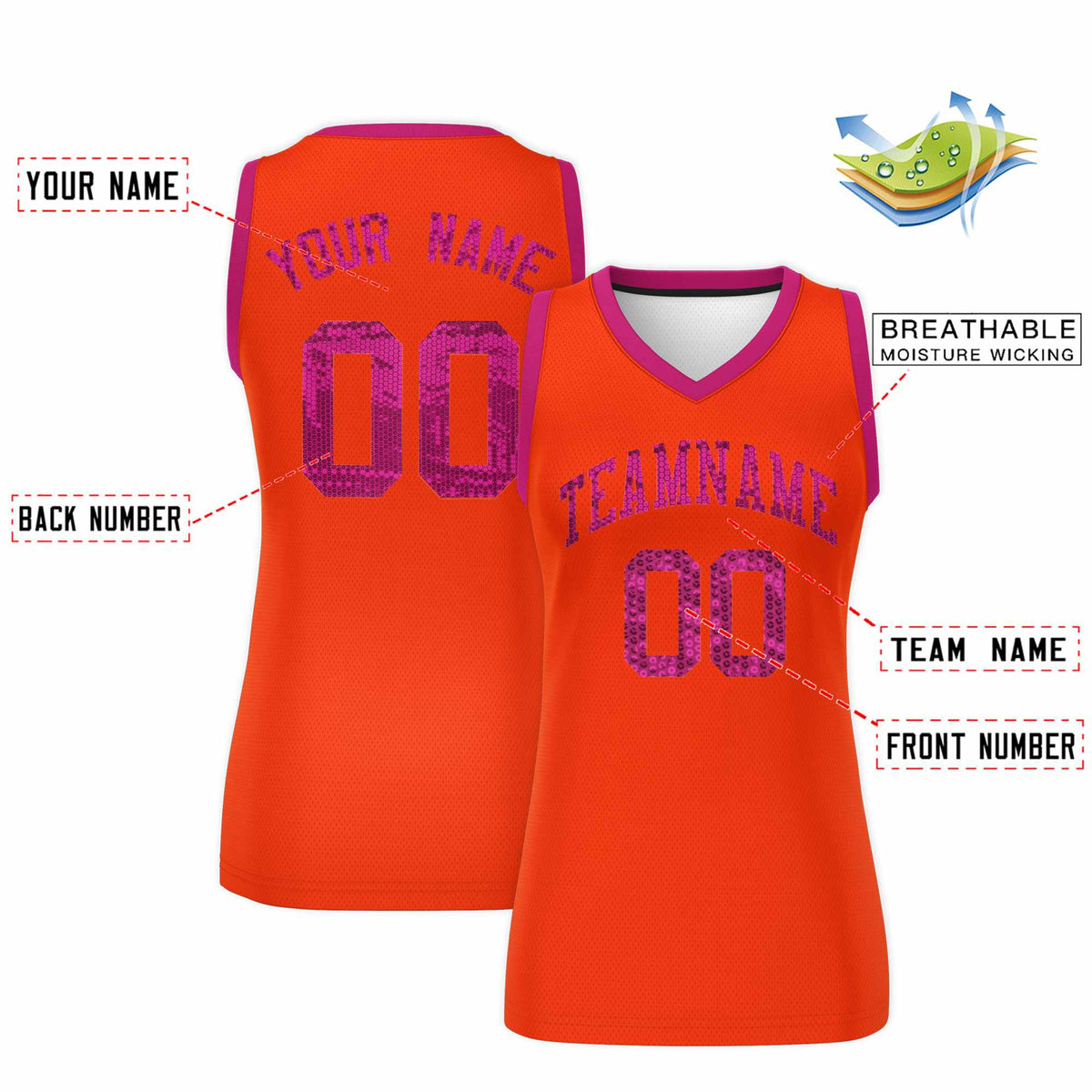 Custom Orange Pink Women Basketball Jersey Sequined Dress|KXKSHOP