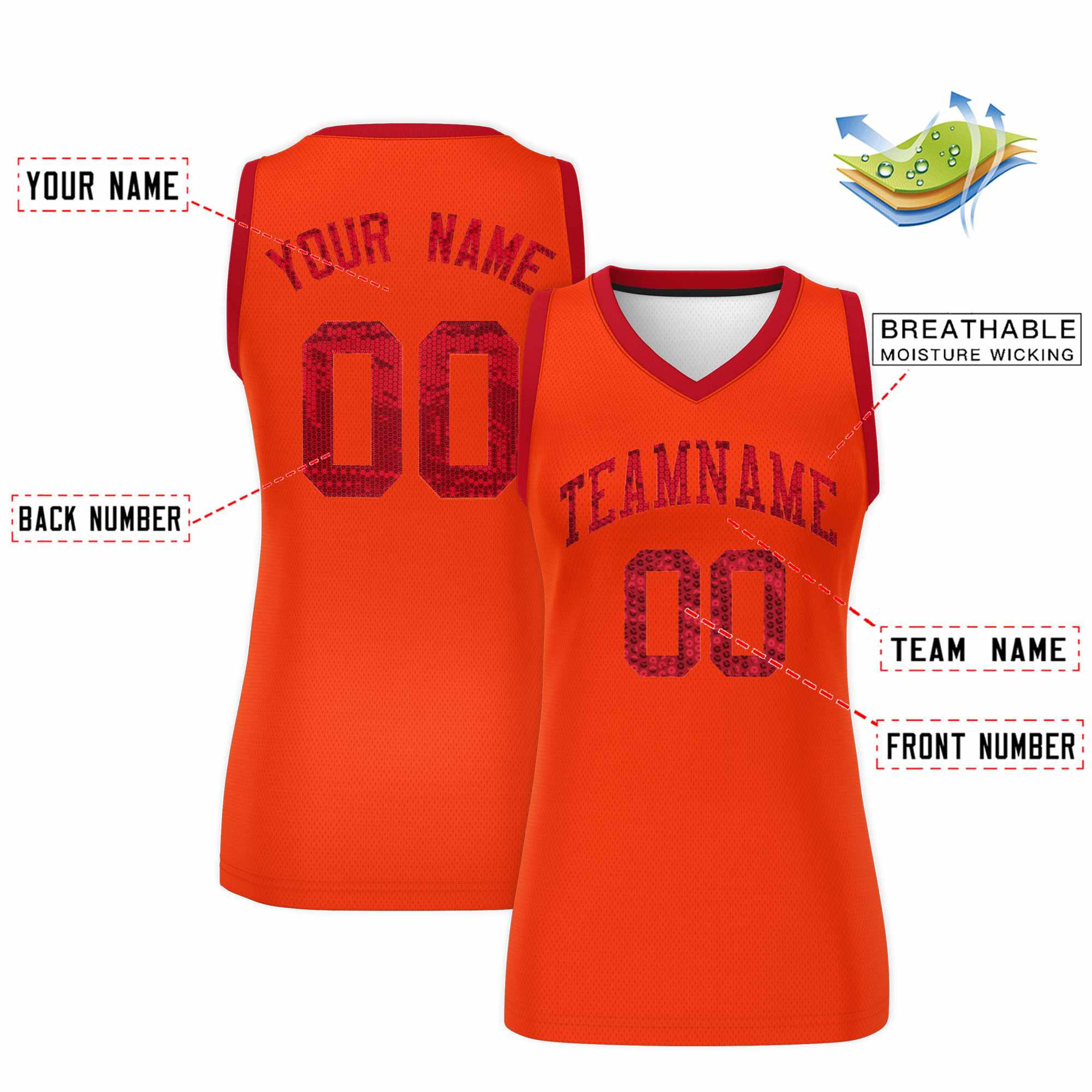 Custom Orange Red Women Basketball Jersey Sequined Dress|KXKSHOP