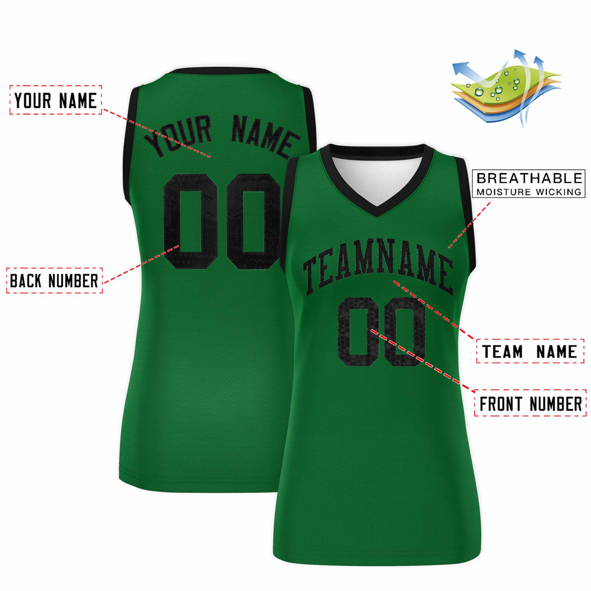 Custom Kelly Green Black Women Basketball Jersey Sequined Dress|KXKSHOP