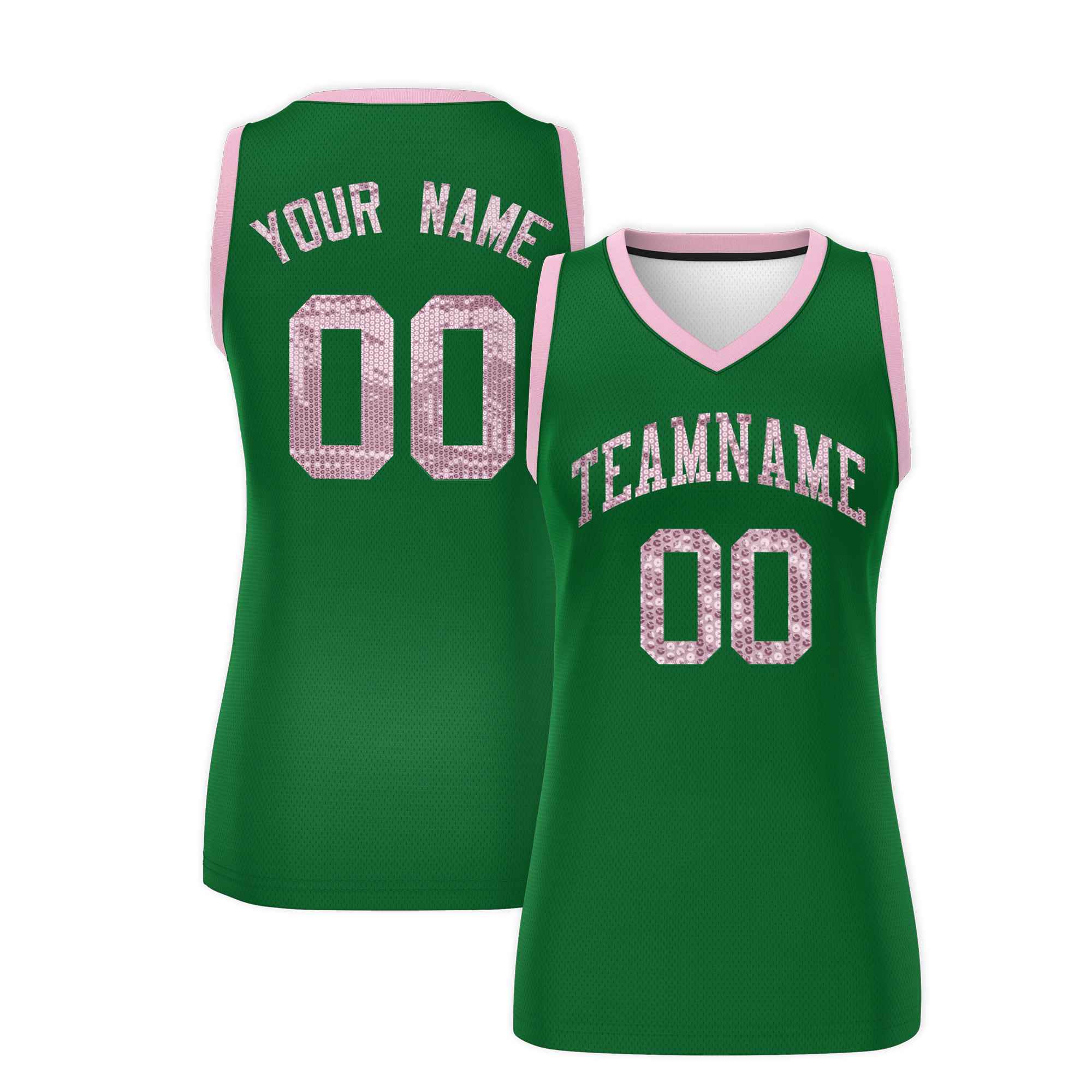 Custom Kelly Green Light Pink Women Basketball Jersey Sequined Dress|KXKSHOP