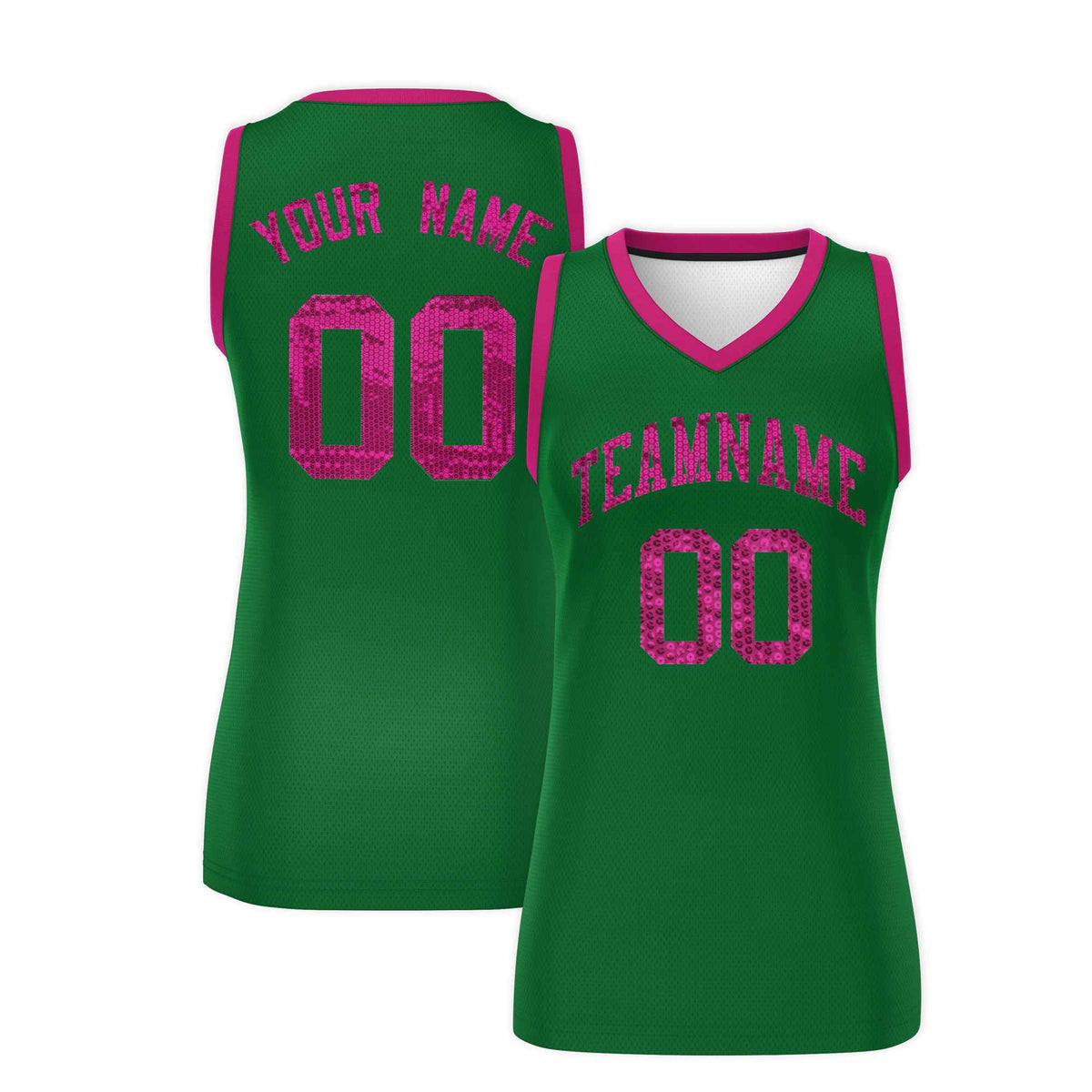Custom Kelly Green Pink Women Basketball Jersey Sequined Dress|KXKSHOP