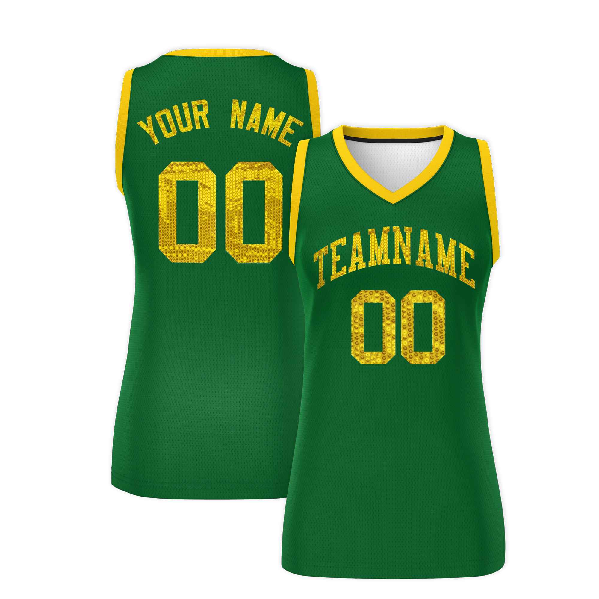 Custom Kelly Green Gold Women Basketball Jersey Sequined Dress|KXKSHOP