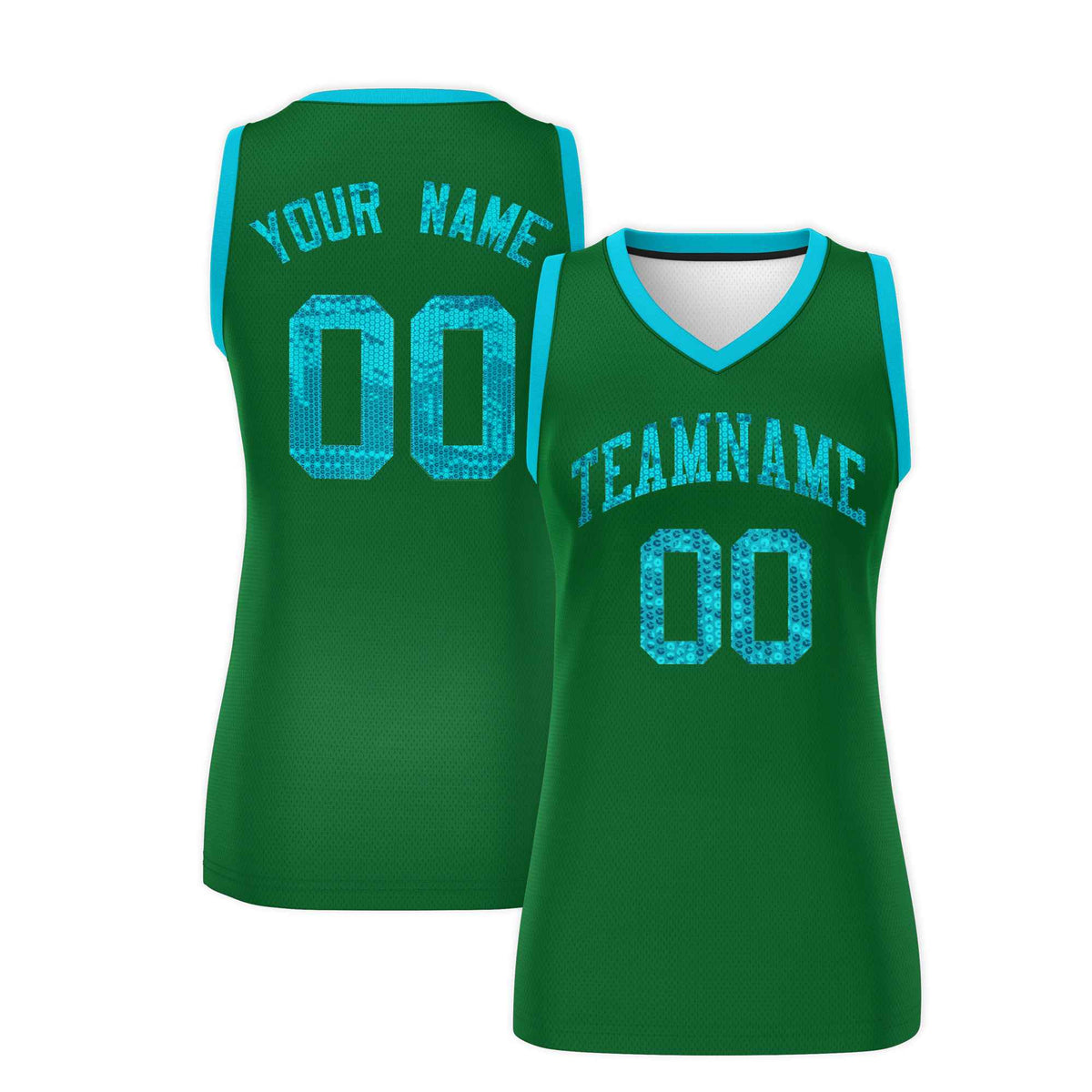 Custom Kelly Green Sky Blue Women Basketball Jersey Sequined Dress|KXKSHOP
