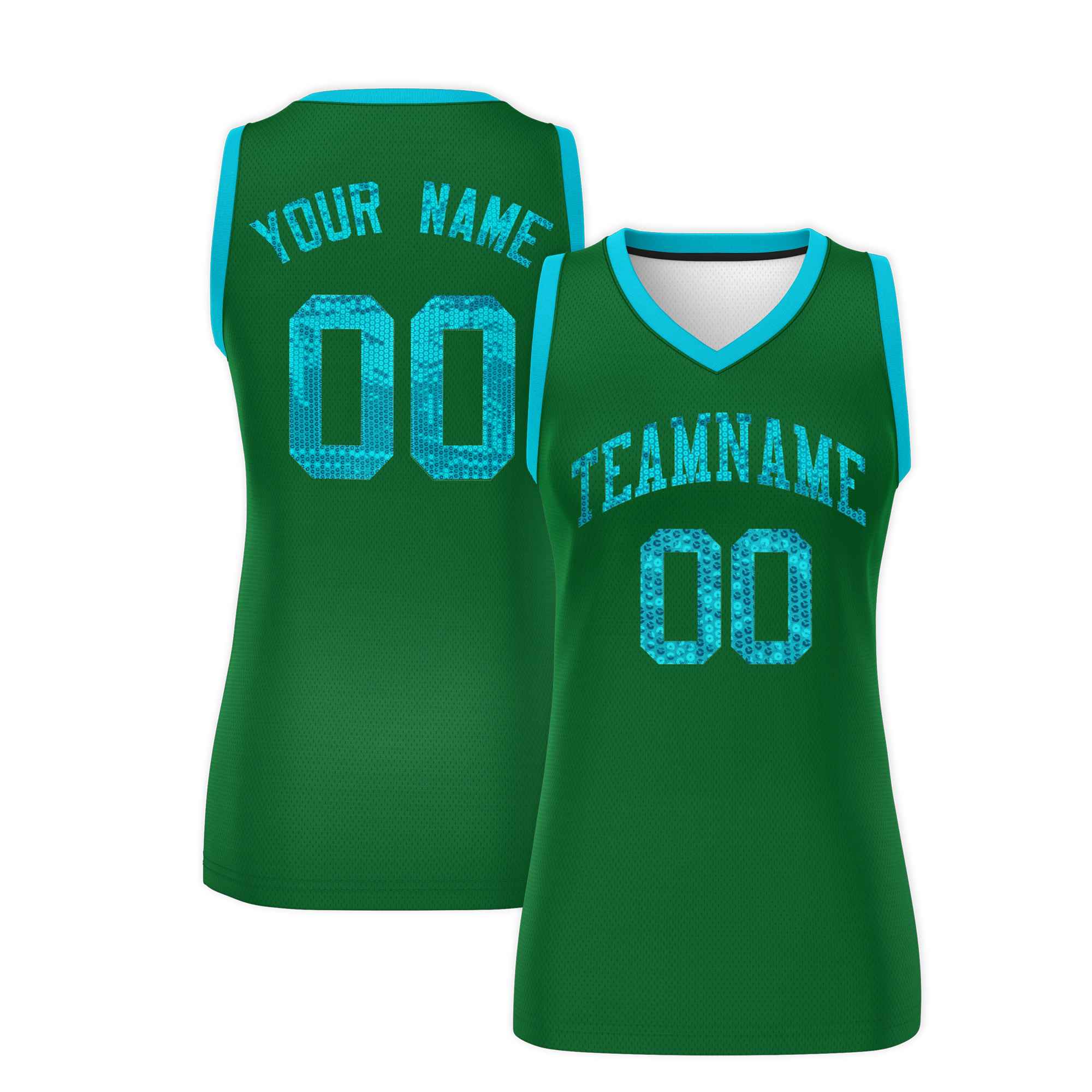 Custom Kelly Green Sky Blue Women Basketball Jersey Sequined Dress|KXKSHOP