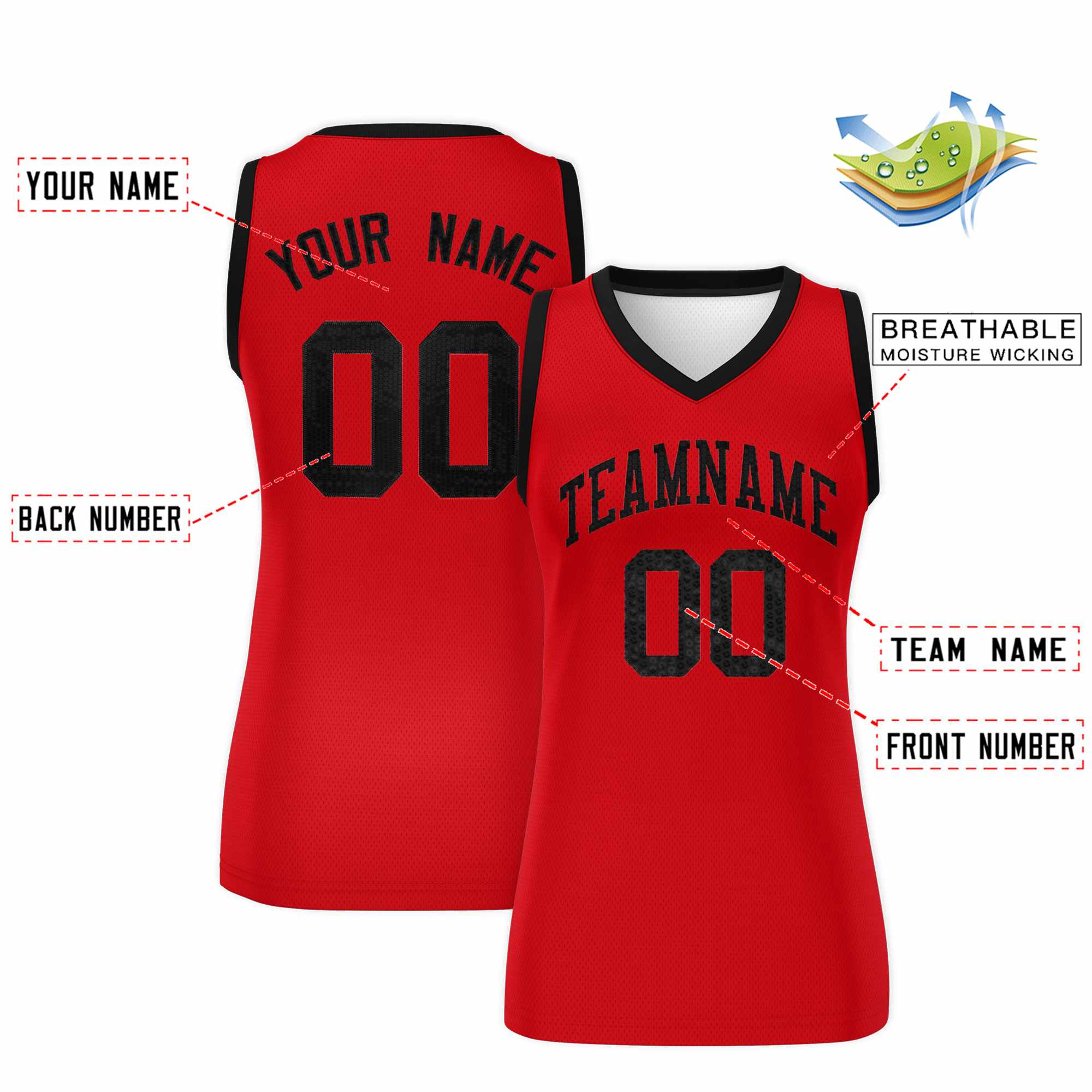 Custom Red Black Women Basketball Jersey Sequined Dress|KXKSHOP