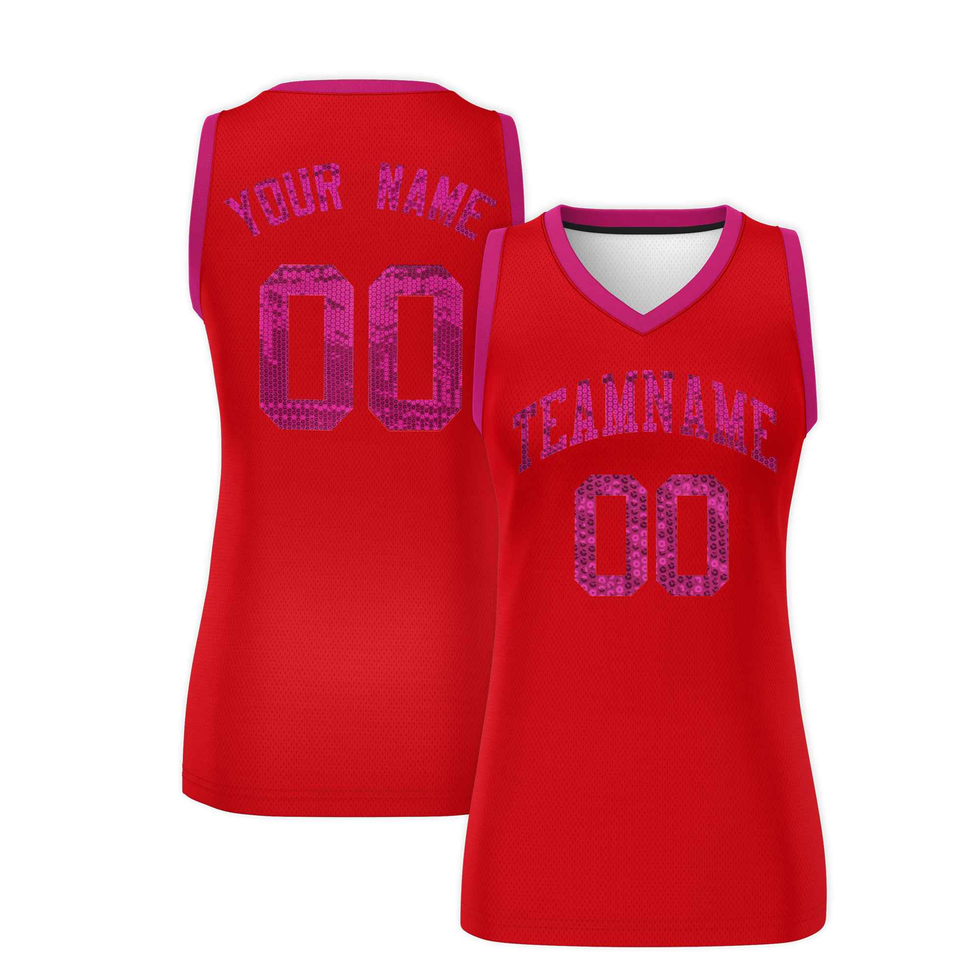 Custom Red Pink Women Basketball Jersey Sequined Dress|KXKSHOP