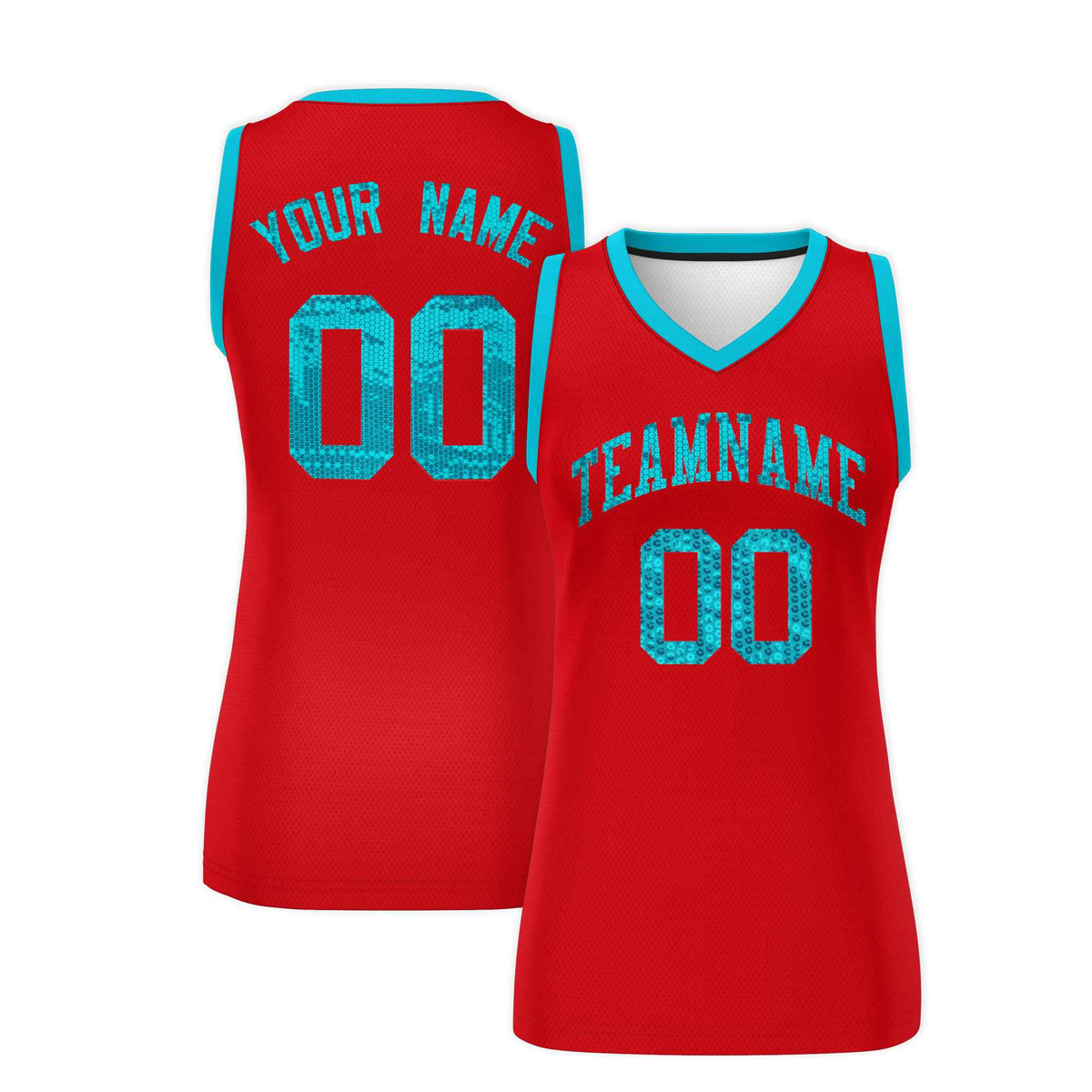 Custom Red Sky Blue Women Basketball Jersey Sequined Dress|KXKSHOP