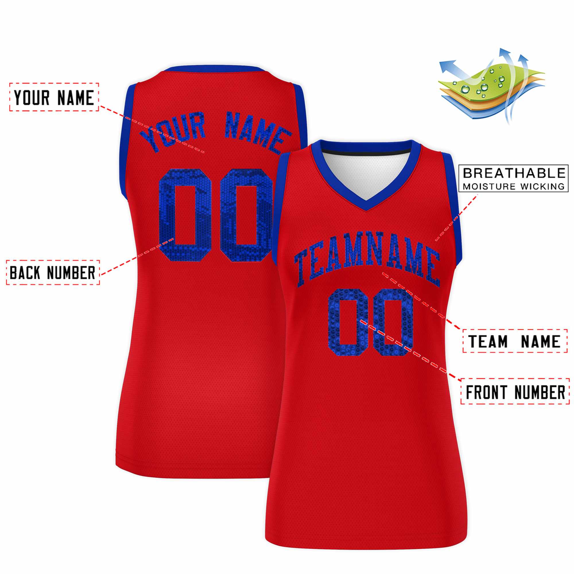Custom Red Royal Women Basketball Jersey Sequined Dress|KXKSHOP