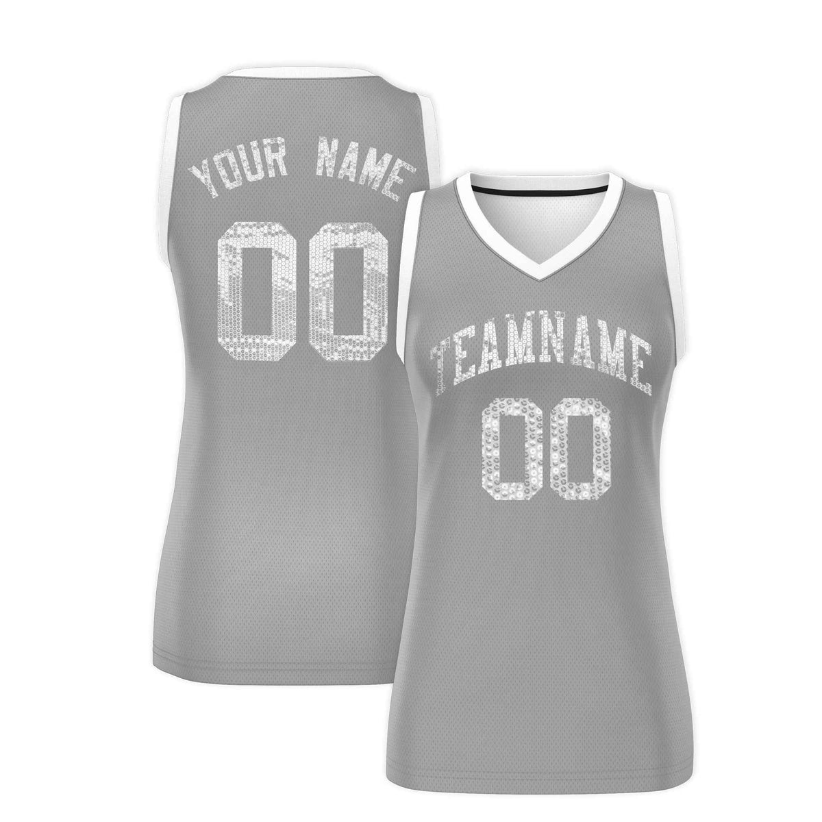 Custom Silver White Women Basketball Jersey Sequined Dress|KXKSHOP