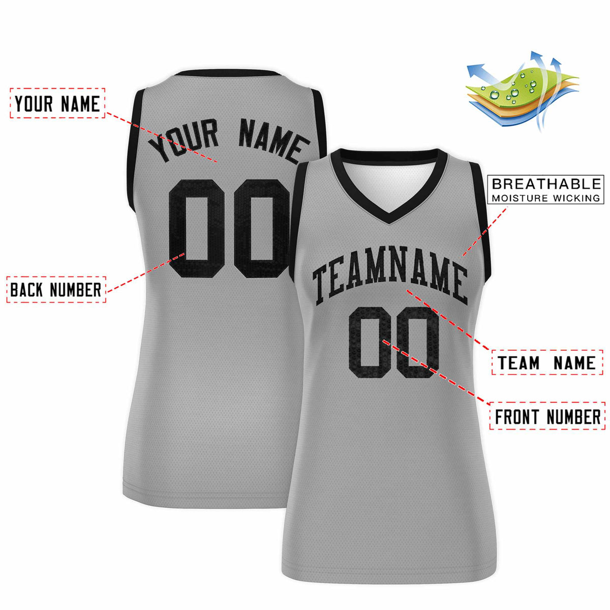 Custom Silver Black Women Basketball Jersey Sequined Dress|KXKSHOP