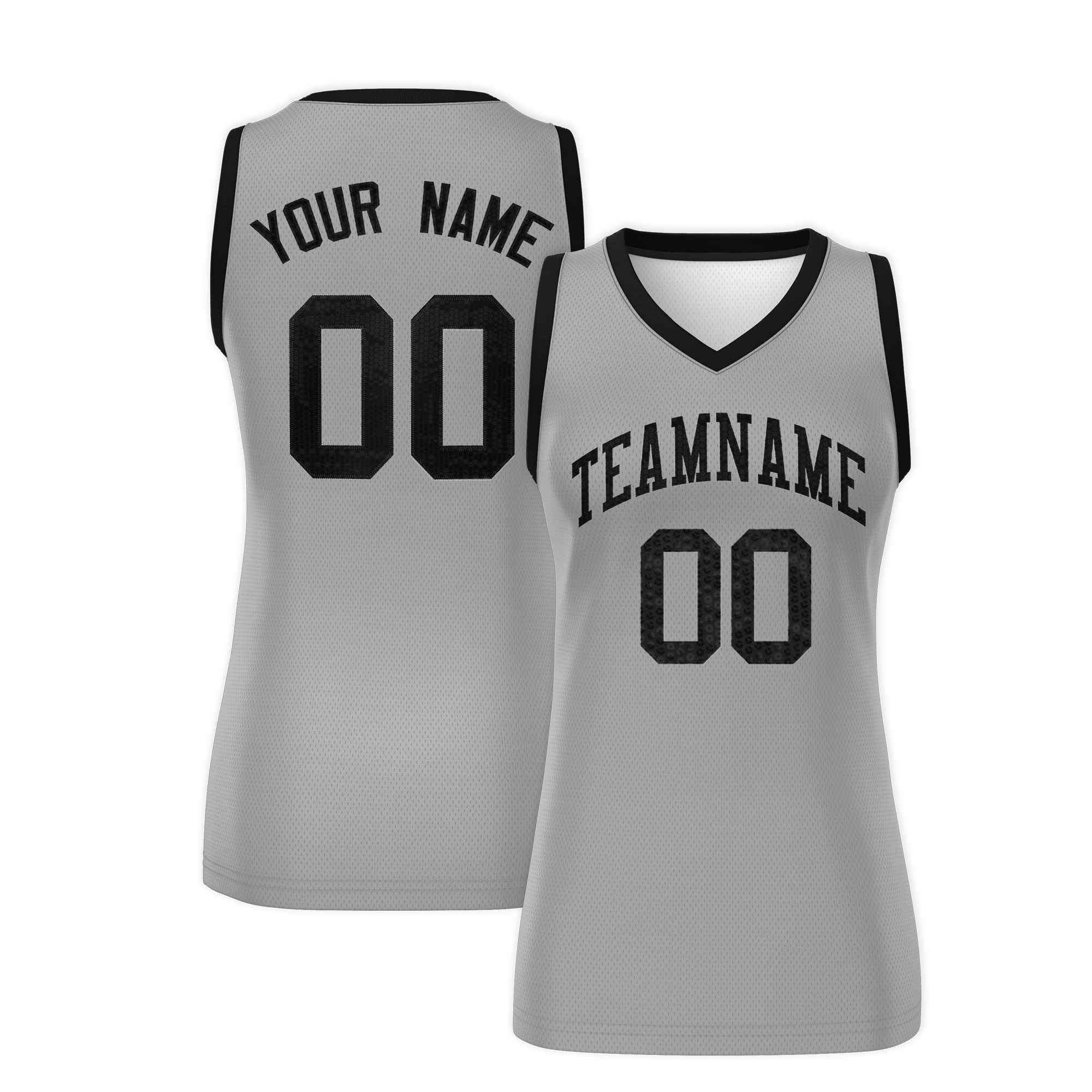 Custom Silver Black Women Basketball Jersey Sequined Dress|KXKSHOP