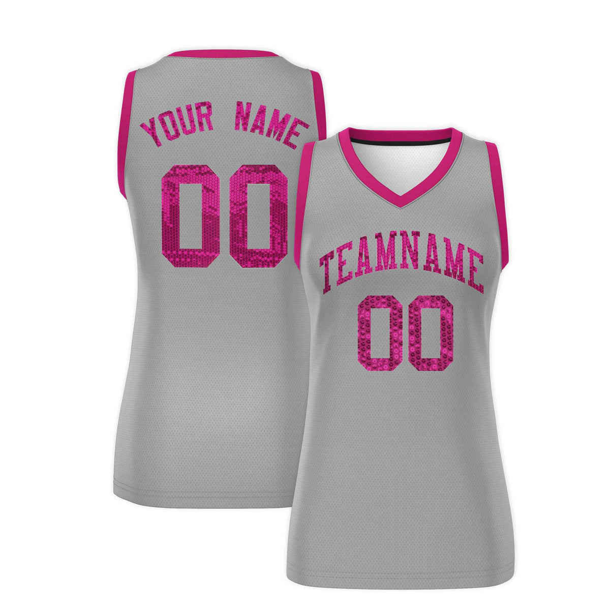 Custom Silver Pink Women Basketball Jersey Sequined Dress|KXKSHOP