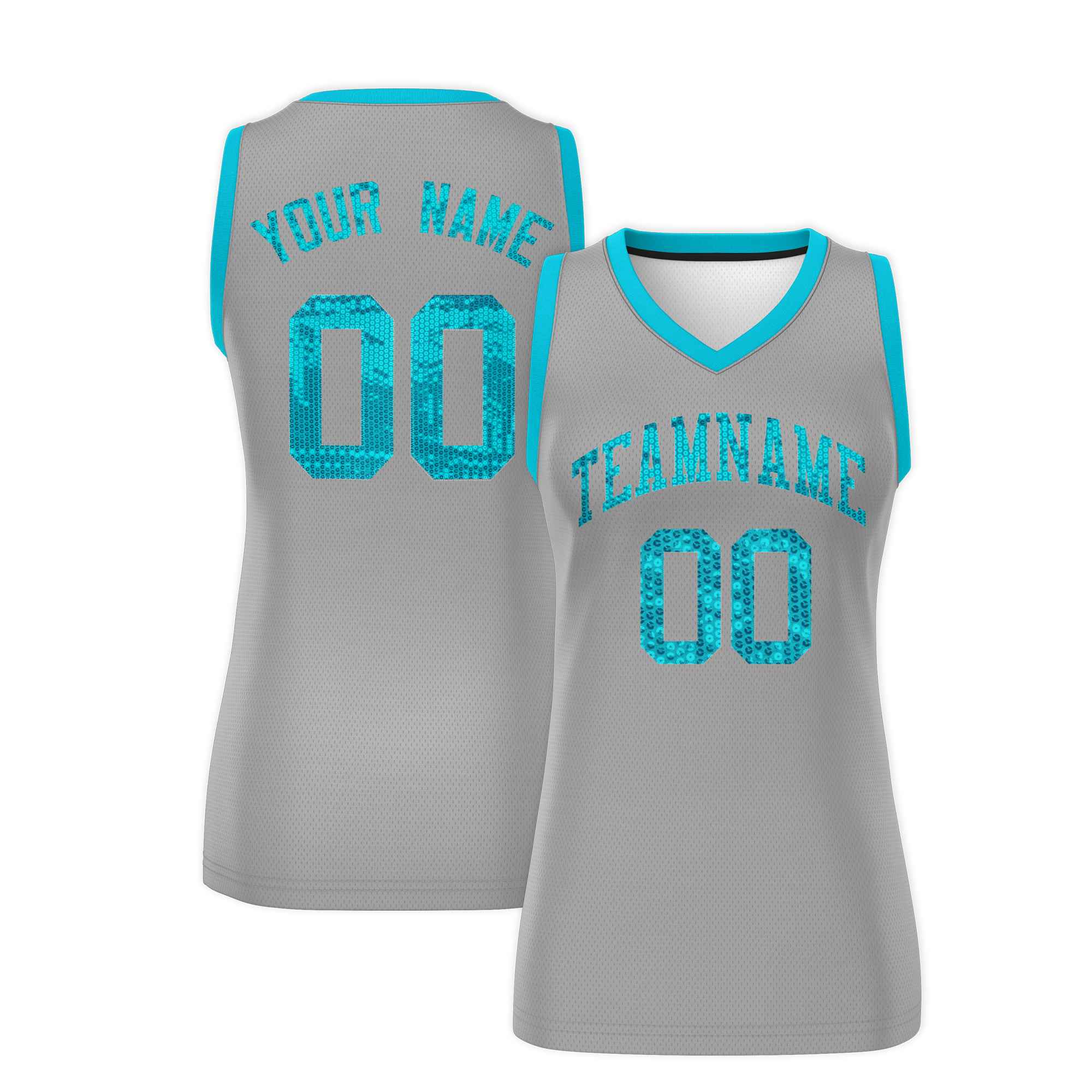 Custom Silver Sky Blue Women Basketball Jersey Sequined Dress|KXKSHOP