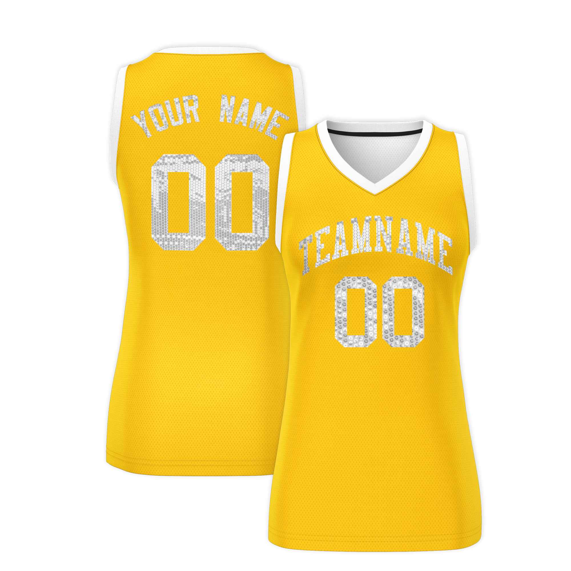 Custom Gold White Women Basketball Jersey Sequined Dress|KXKSHOP