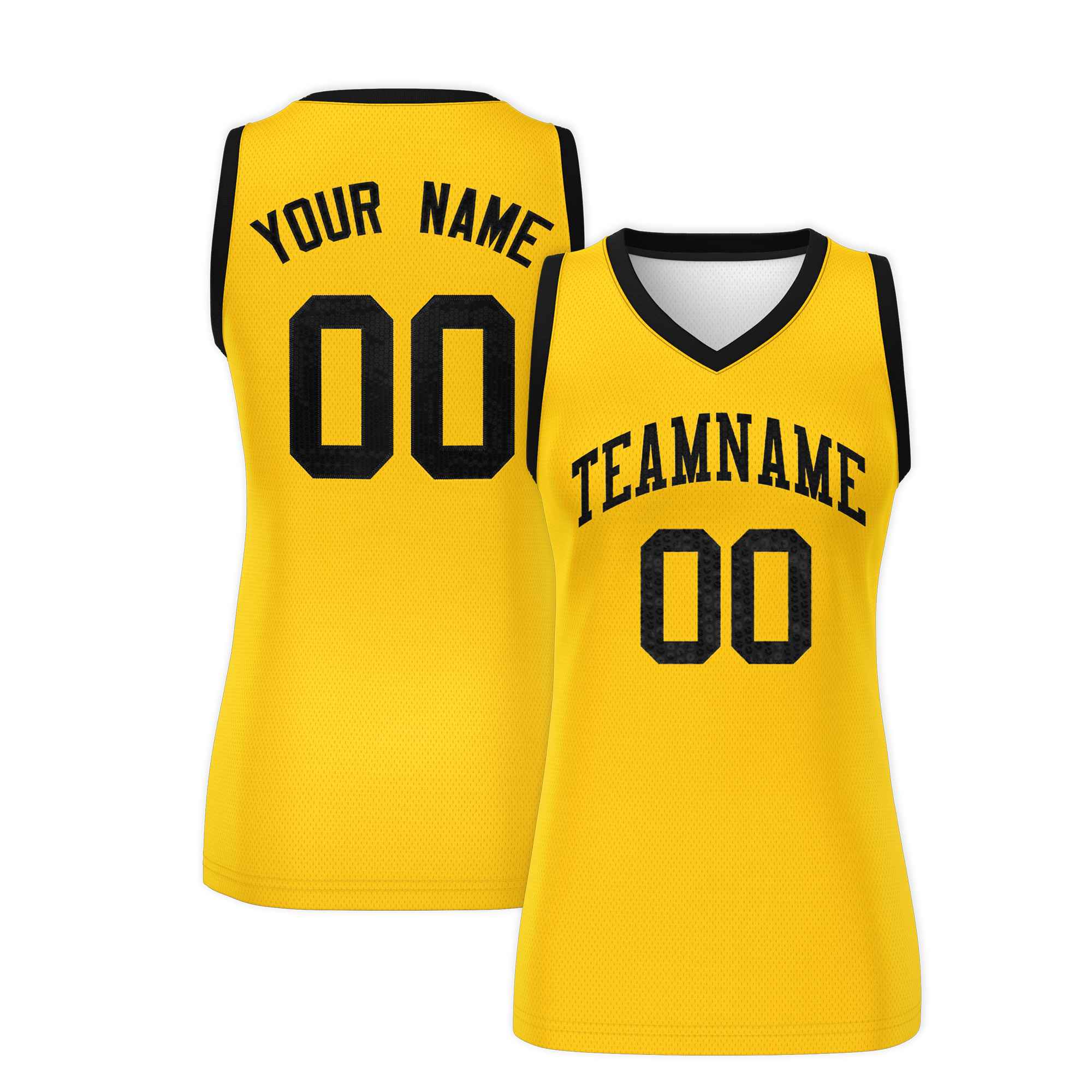 Custom Gold Black Women Basketball Jersey Sequined Dress|KXKSHOP