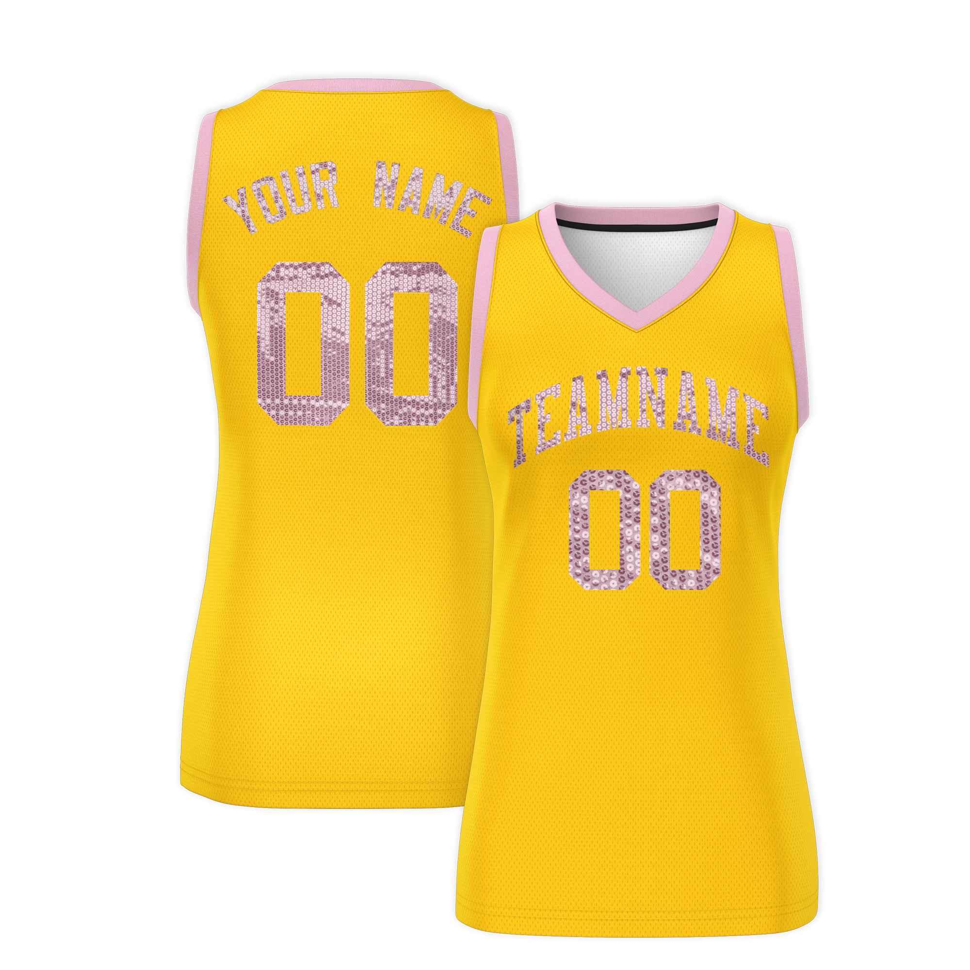 Custom Gold Light Pink Women Basketball Jersey Sequined Dress|KXKSHOP