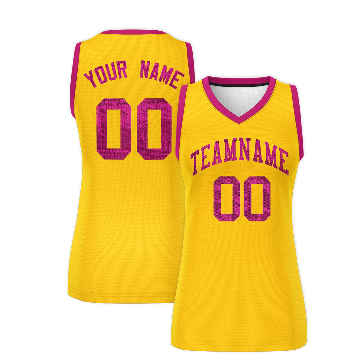 Custom Gold Pink Women Basketball Jersey Sequined Dress|KXKSHOP