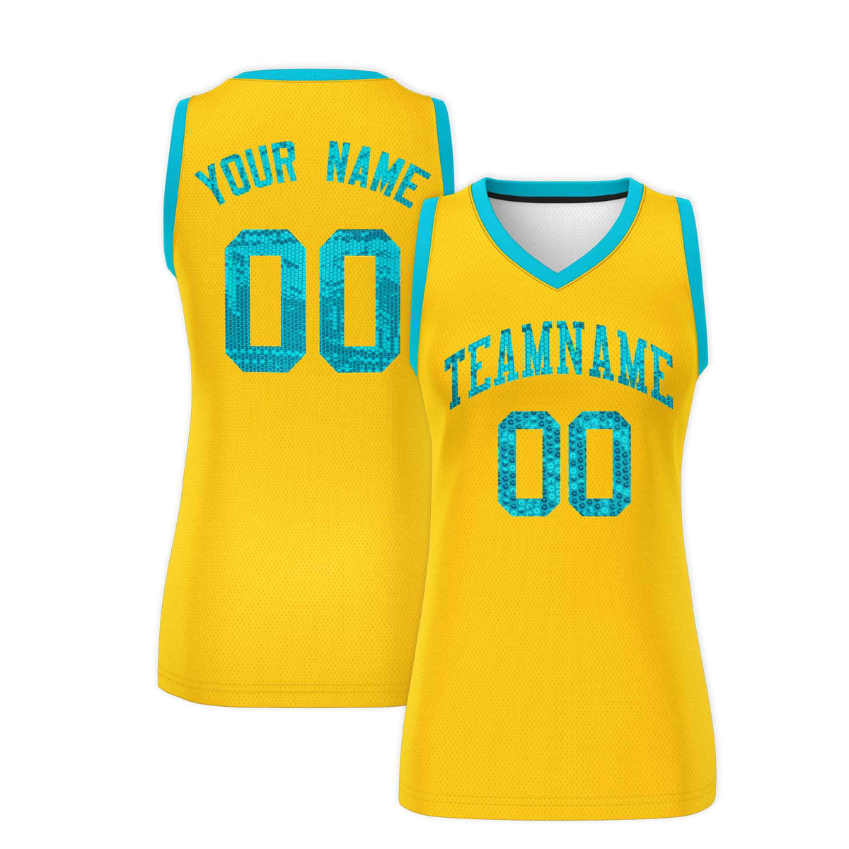 Custom Gold Sky Blue Women Basketball Jersey Sequined Dress|KXKSHOP