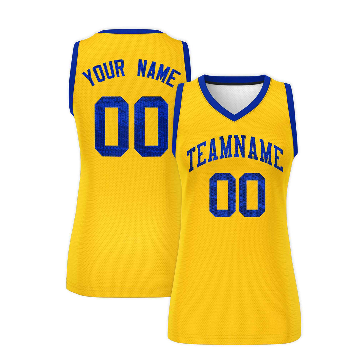 Custom Gold Royal Women Basketball Jersey Sequined Dress|KXKSHOP