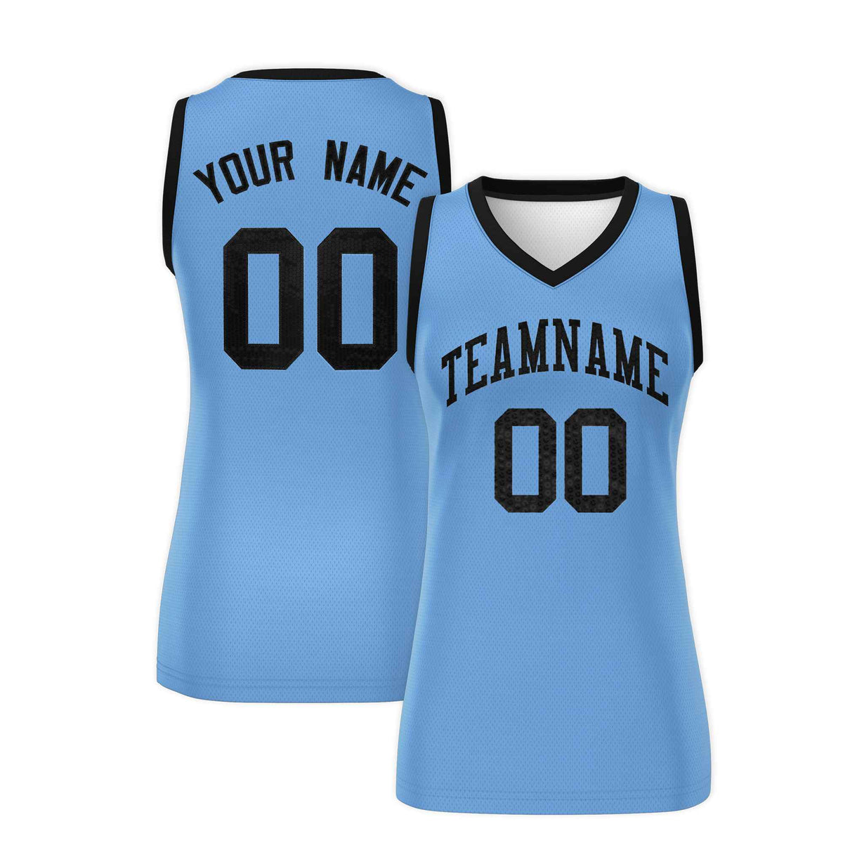 Custom Light Blue Black Women Basketball Jersey Sequined Dress|KXKSHOP