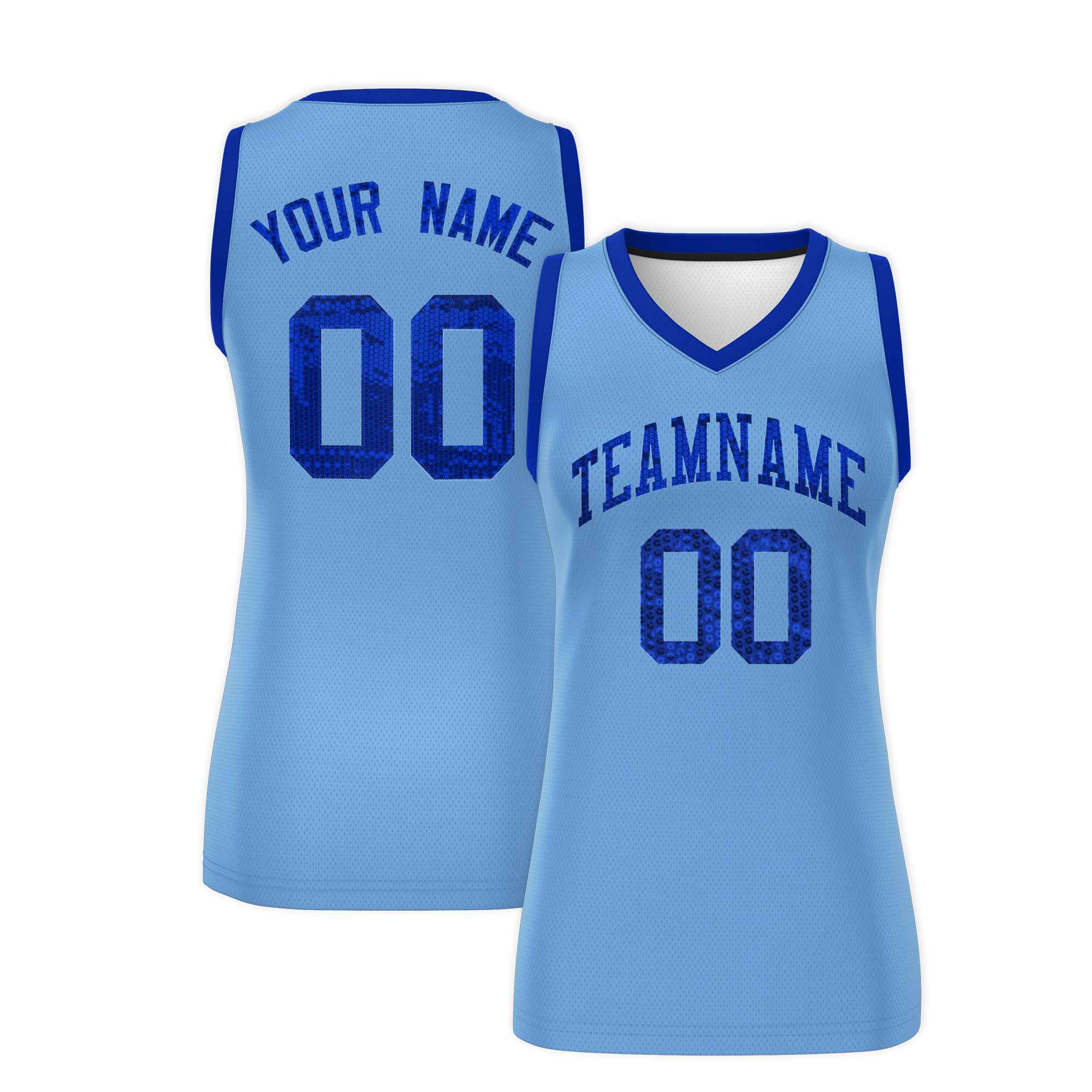 Custom Light Blue Royal Women Basketball Jersey Sequined Dress|KXKSHOP