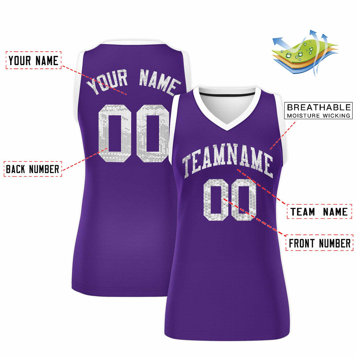 Custom Purple White Women Basketball Jersey Sequined Dress|KXKSHOP