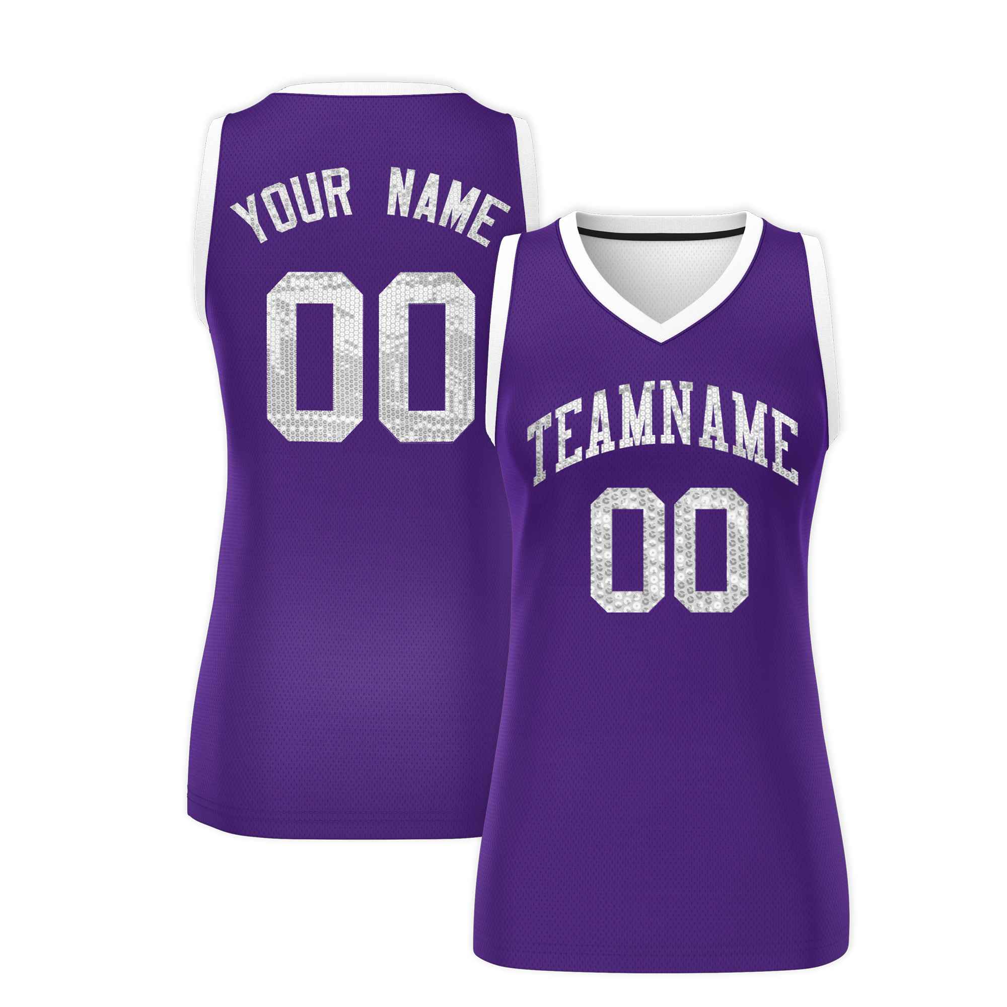 Custom Purple White Women Basketball Jersey Sequined Dress|KXKSHOP