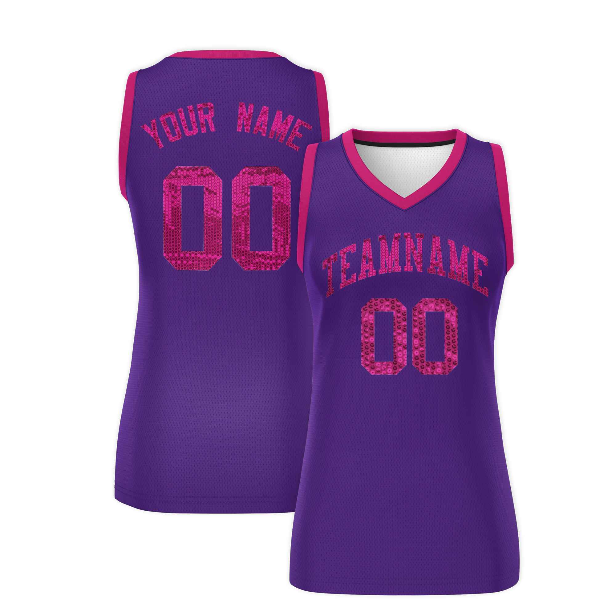 Custom Purple Pink Women Basketball Jersey Sequined Dress|KXKSHOP