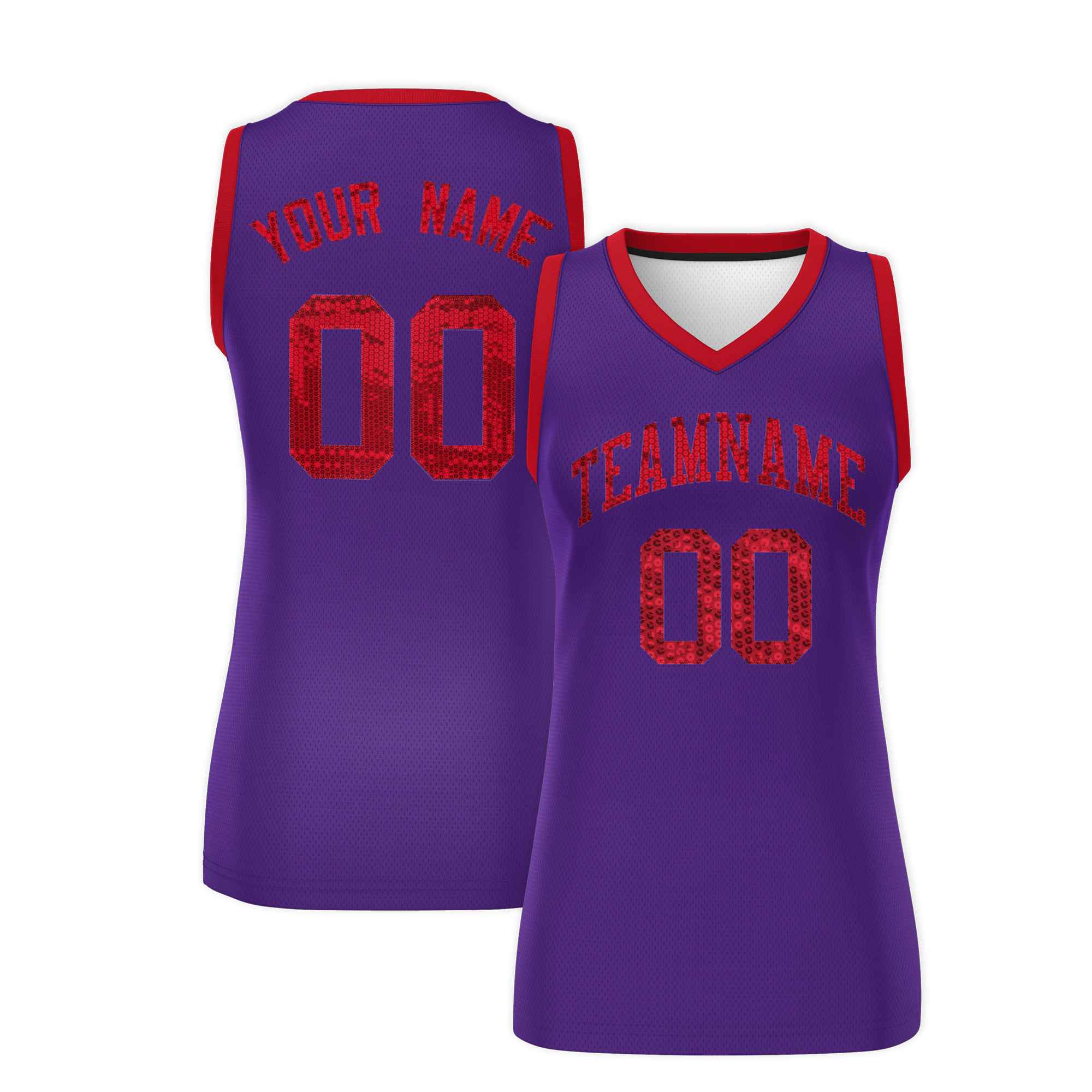 Custom Purple Red Women Basketball Jersey Sequined Dress|KXKSHOP