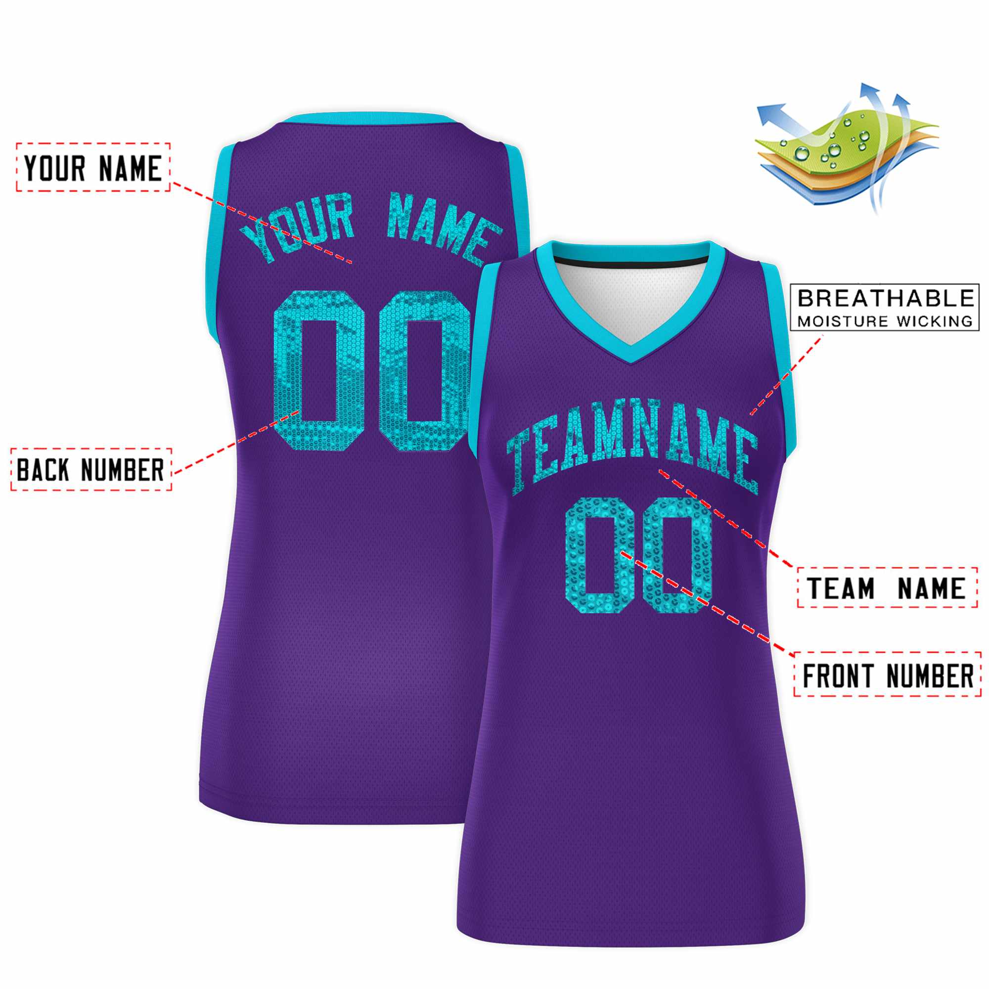 Custom Purple Sky Blue Women Basketball Jersey Sequined Dress|KXKSHOP