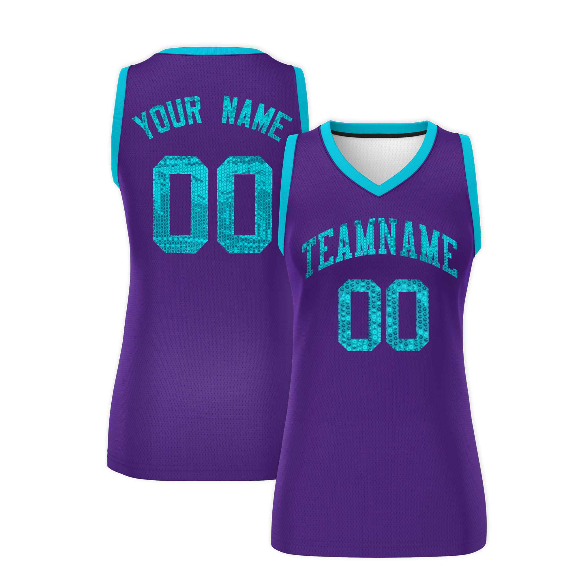 Custom Purple Sky Blue Women Basketball Jersey Sequined Dress|KXKSHOP