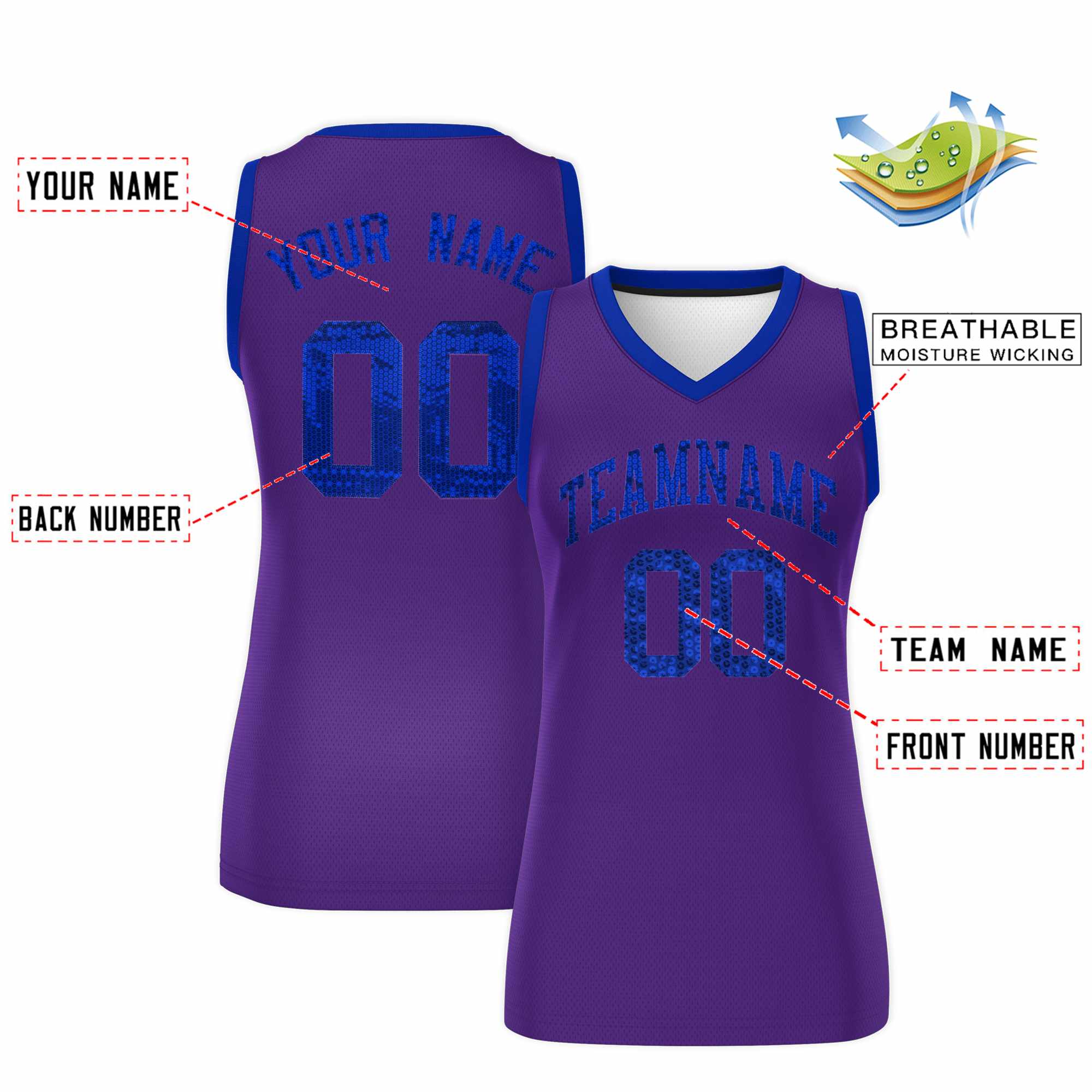 Custom Purple Royal Women Basketball Jersey Sequined Dress|KXKSHOP