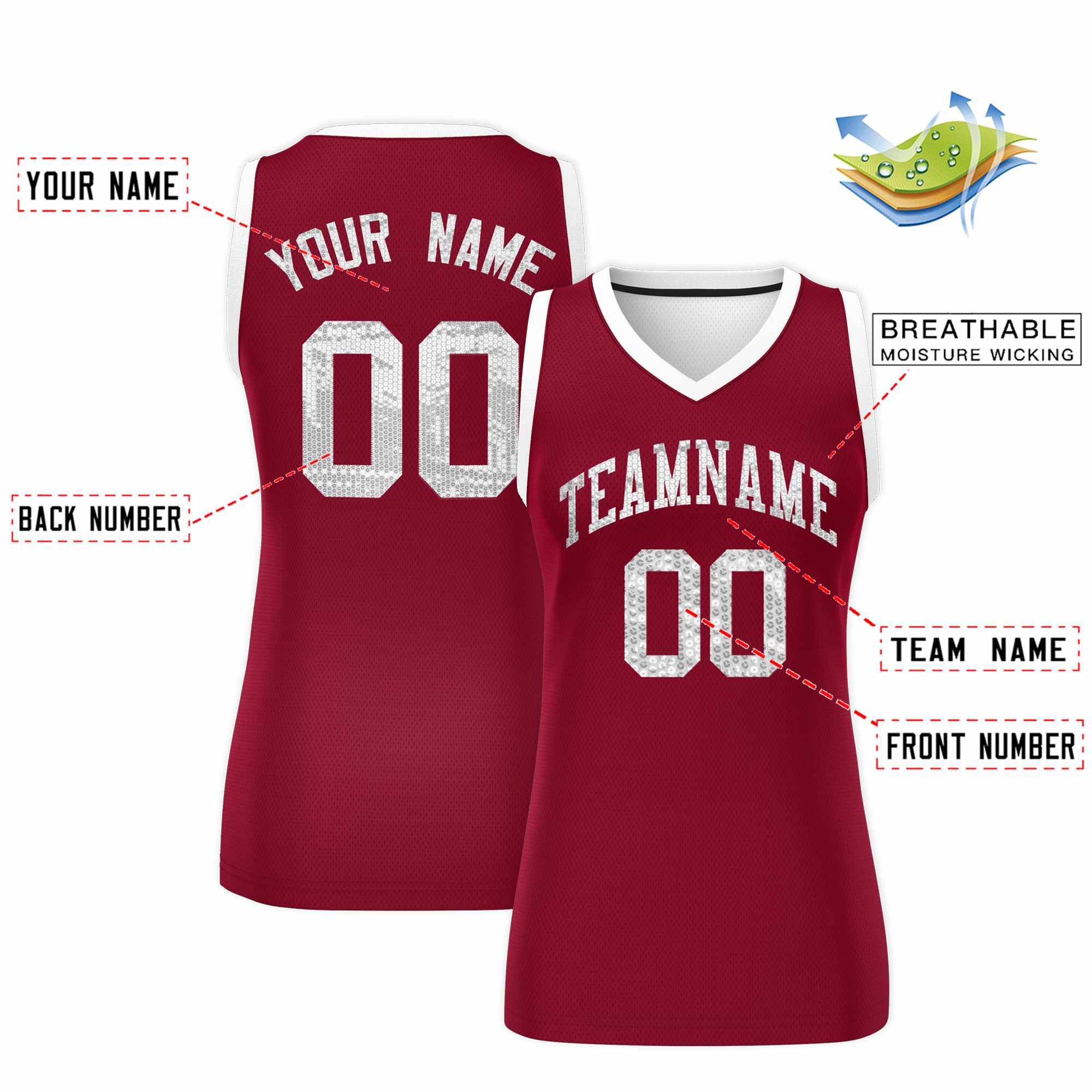 Custom Crimson White Women Basketball Jersey Sequined Dress|KXKSHOP