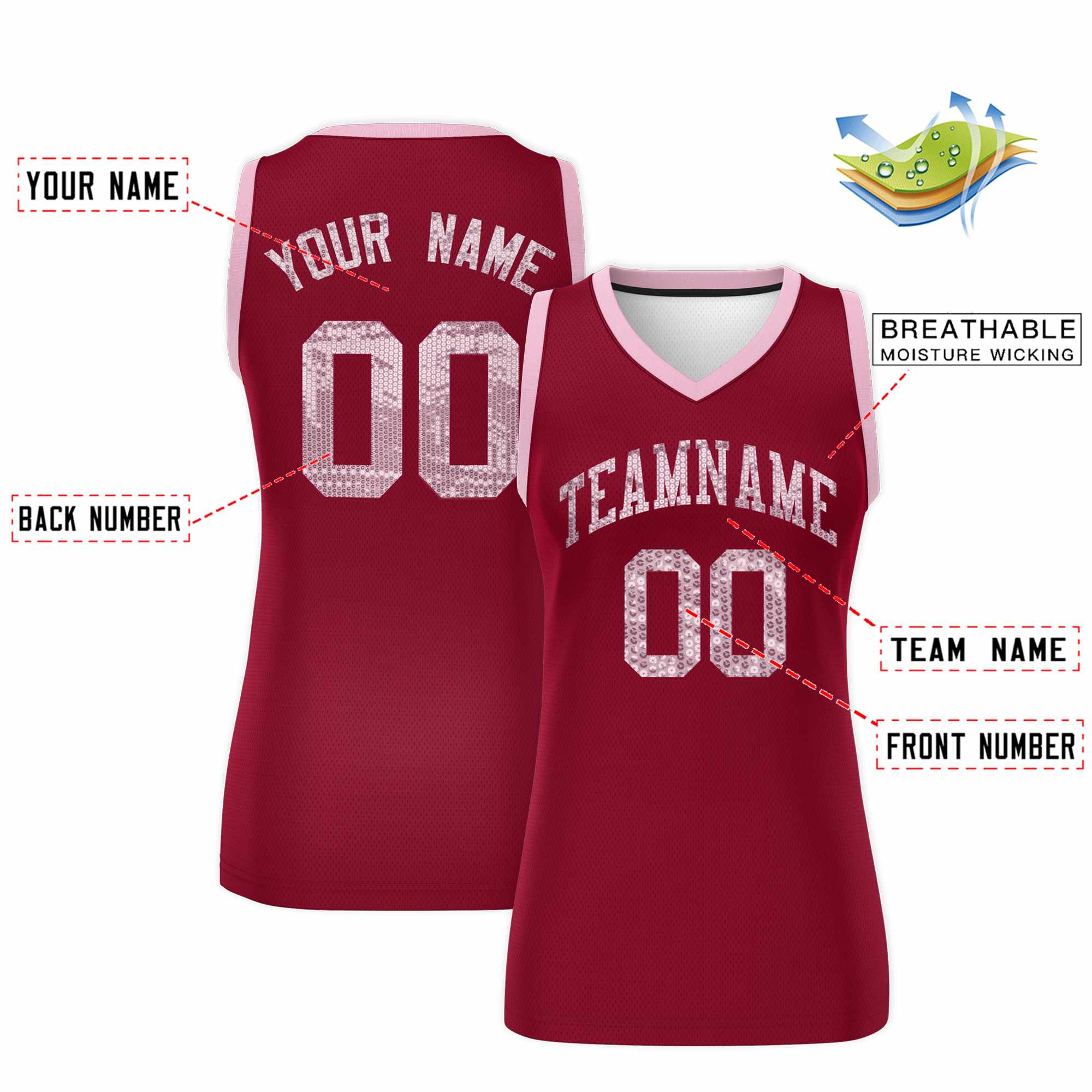 Custom Crimson Light Pink Women Basketball Jersey Sequined Dress|KXKSHOP