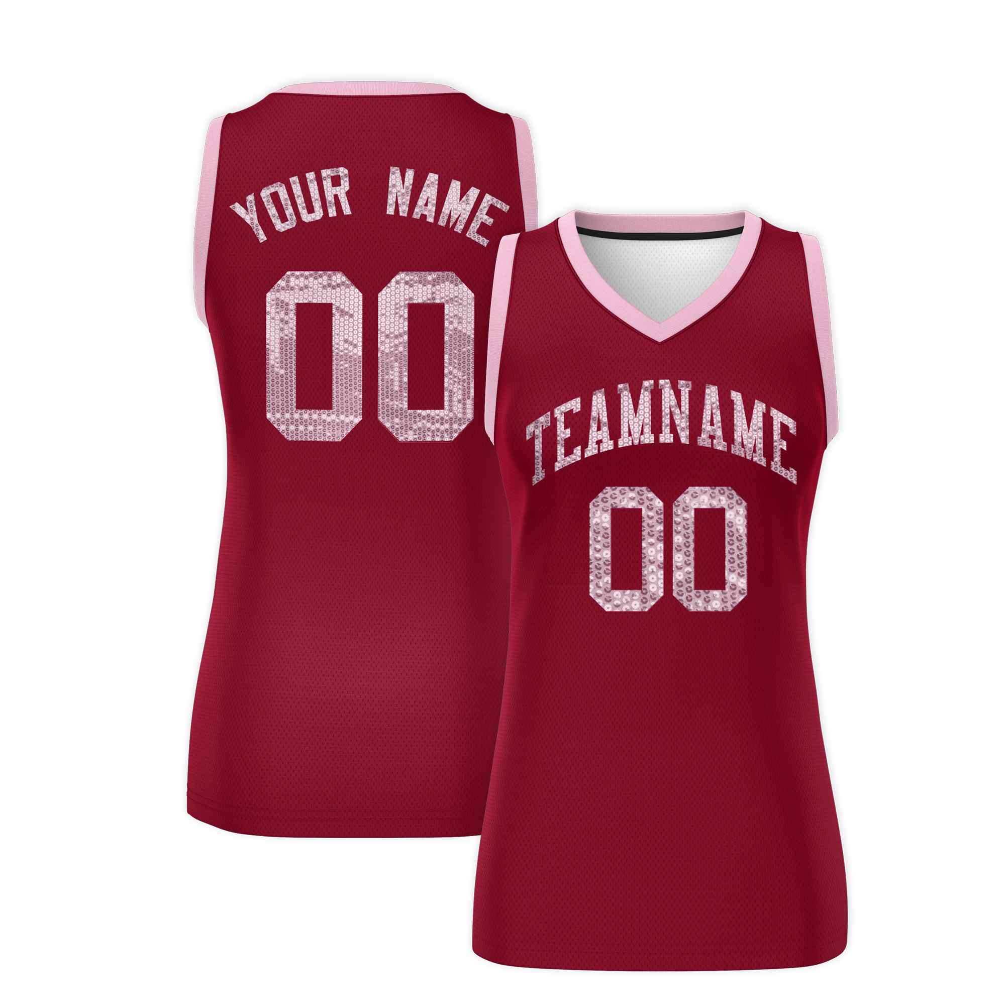 Custom Crimson Light Pink Women Basketball Jersey Sequined Dress|KXKSHOP