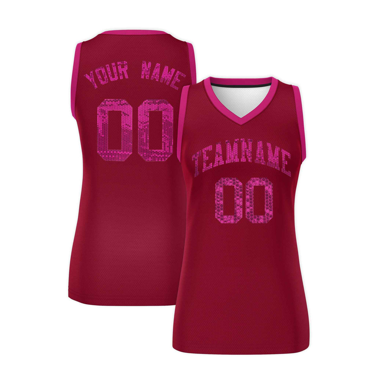 Custom Crimson Pink Women Basketball Jersey Sequined Dress|KXKSHOP
